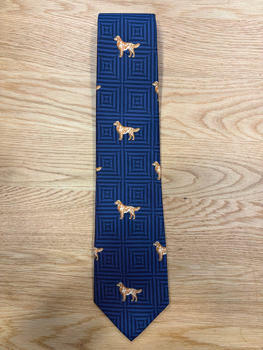 Cravatta inglese blu con Labrador- English Navy Labrador tie