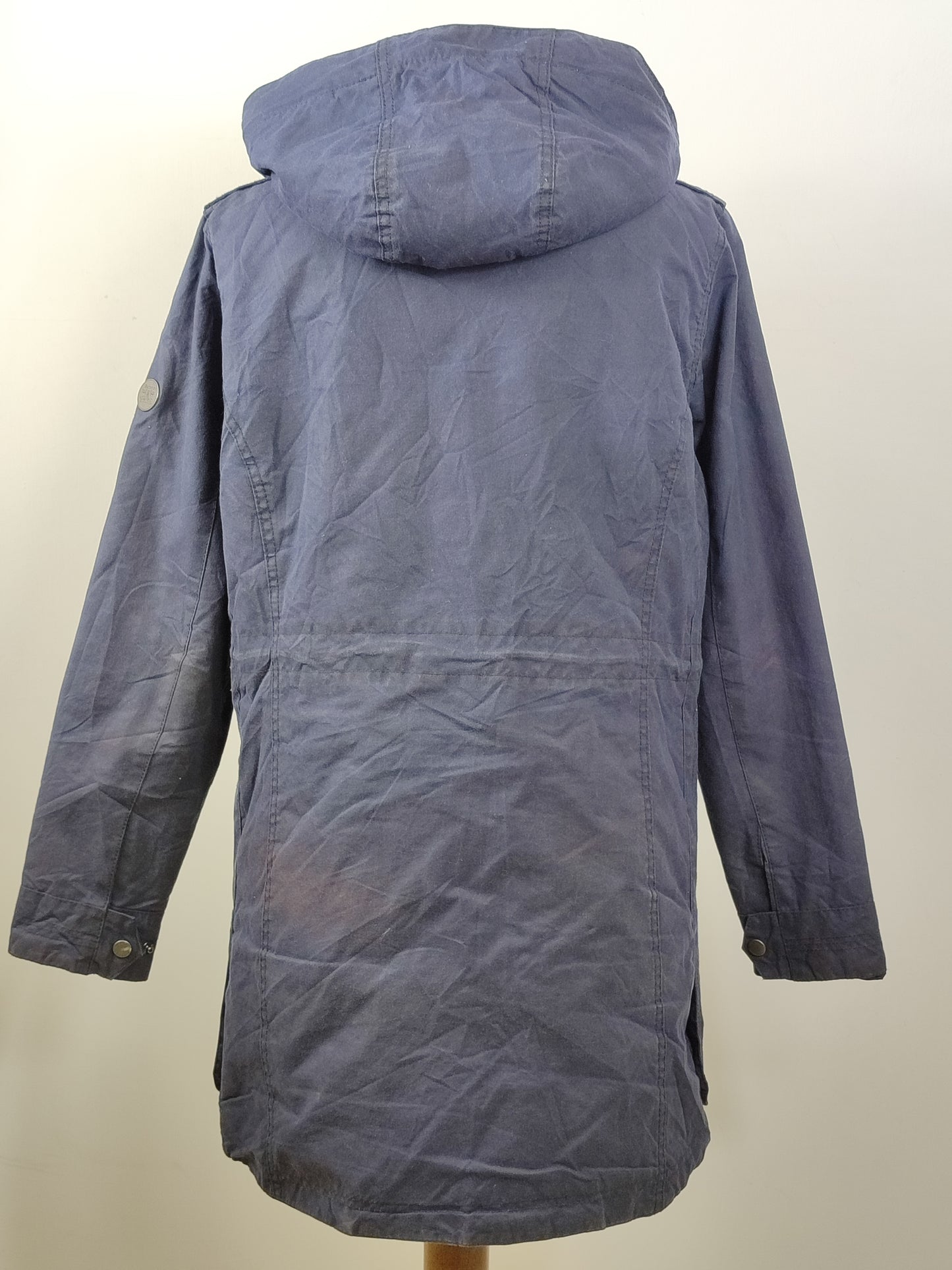 Giacca Barbour blu imbottito da donna UK12 Medium -Lady Navy wax Bridport coat size UK12