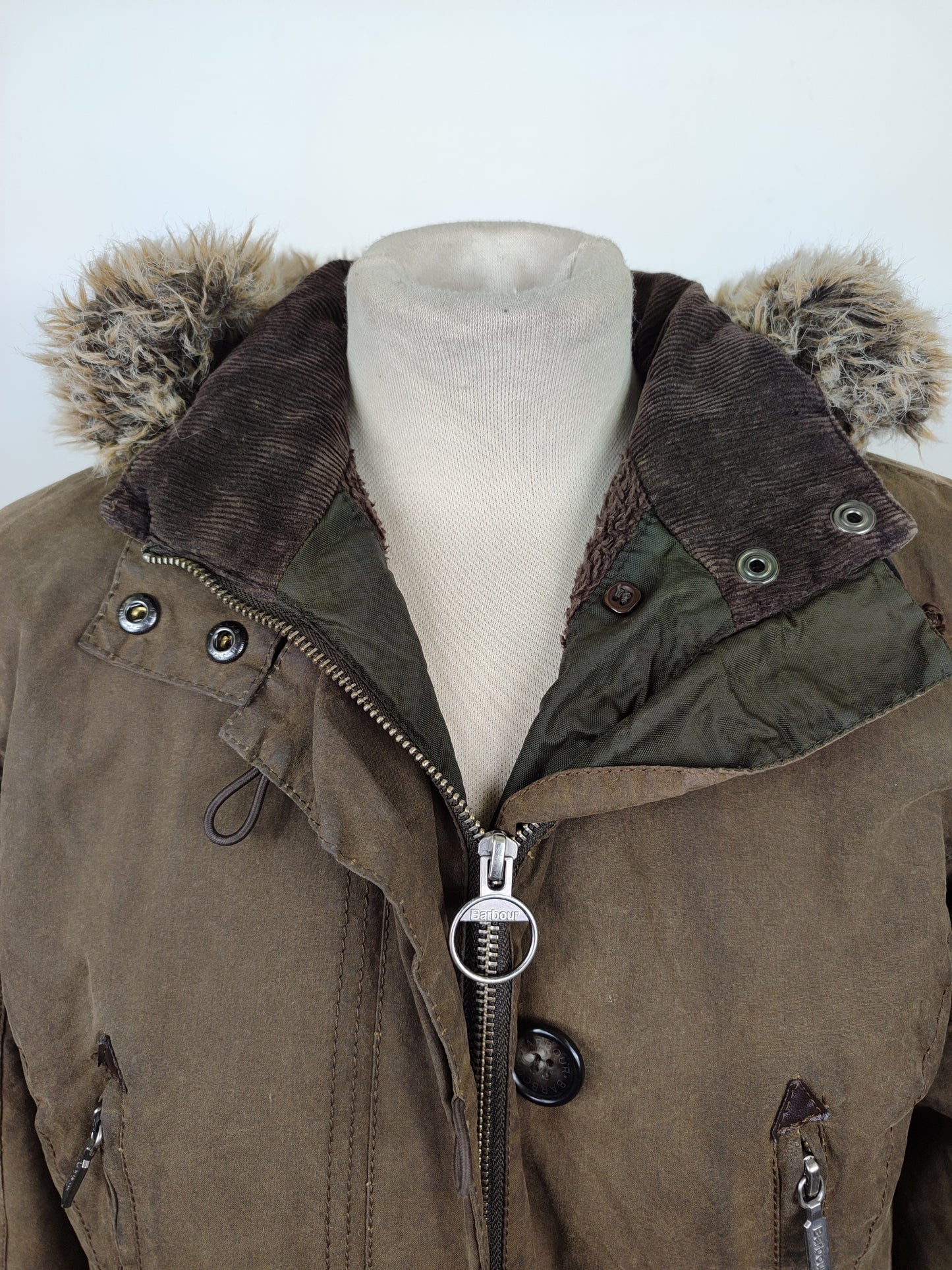 Parka Barbour da donna verde oliva uk14 -Lady Vintage Troop wax parka size Uk14 Medium