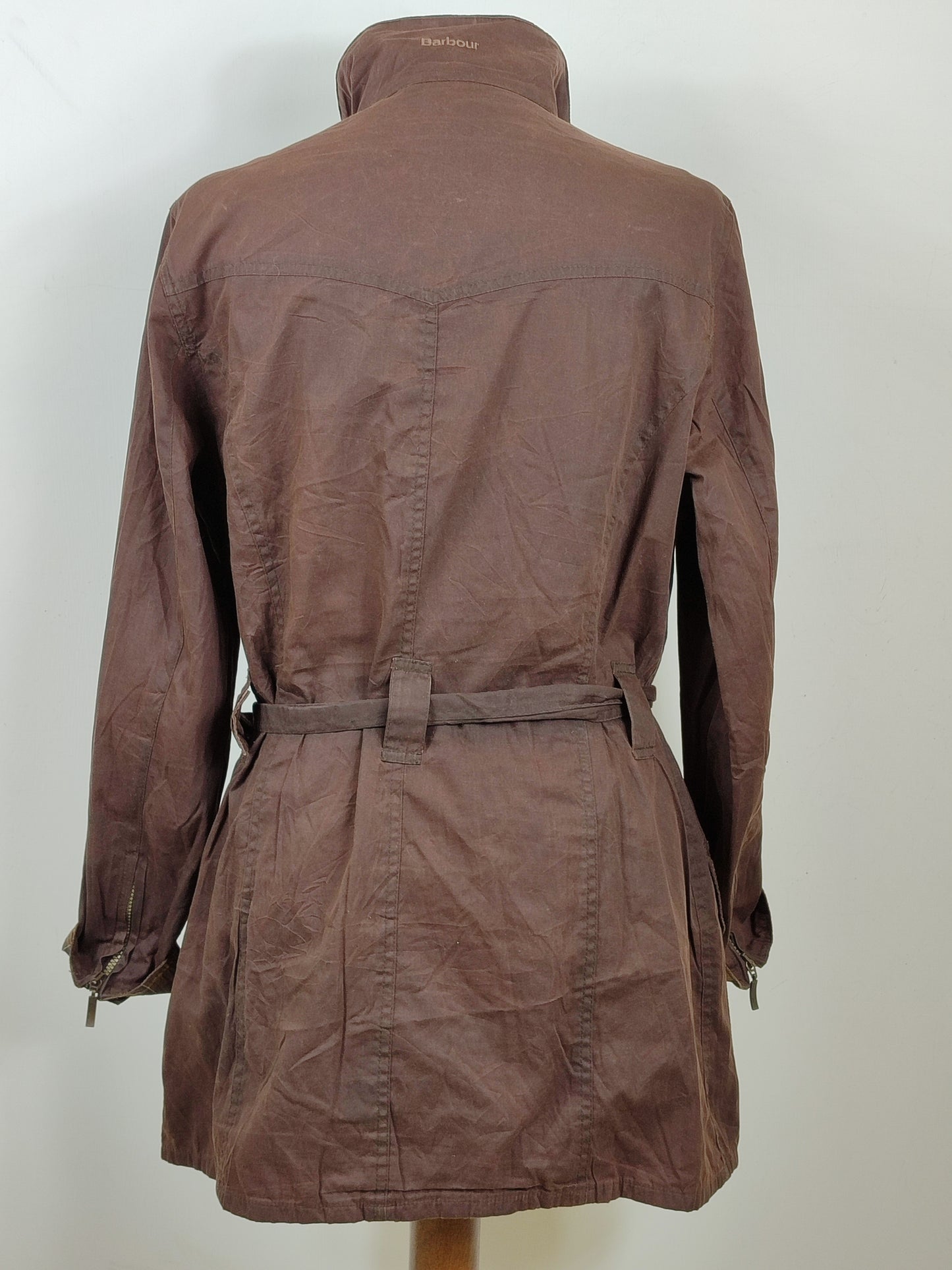 Giacca Barbour Donna con cintura marrone utility mac UK12 -Lady Brown jacket size Medium