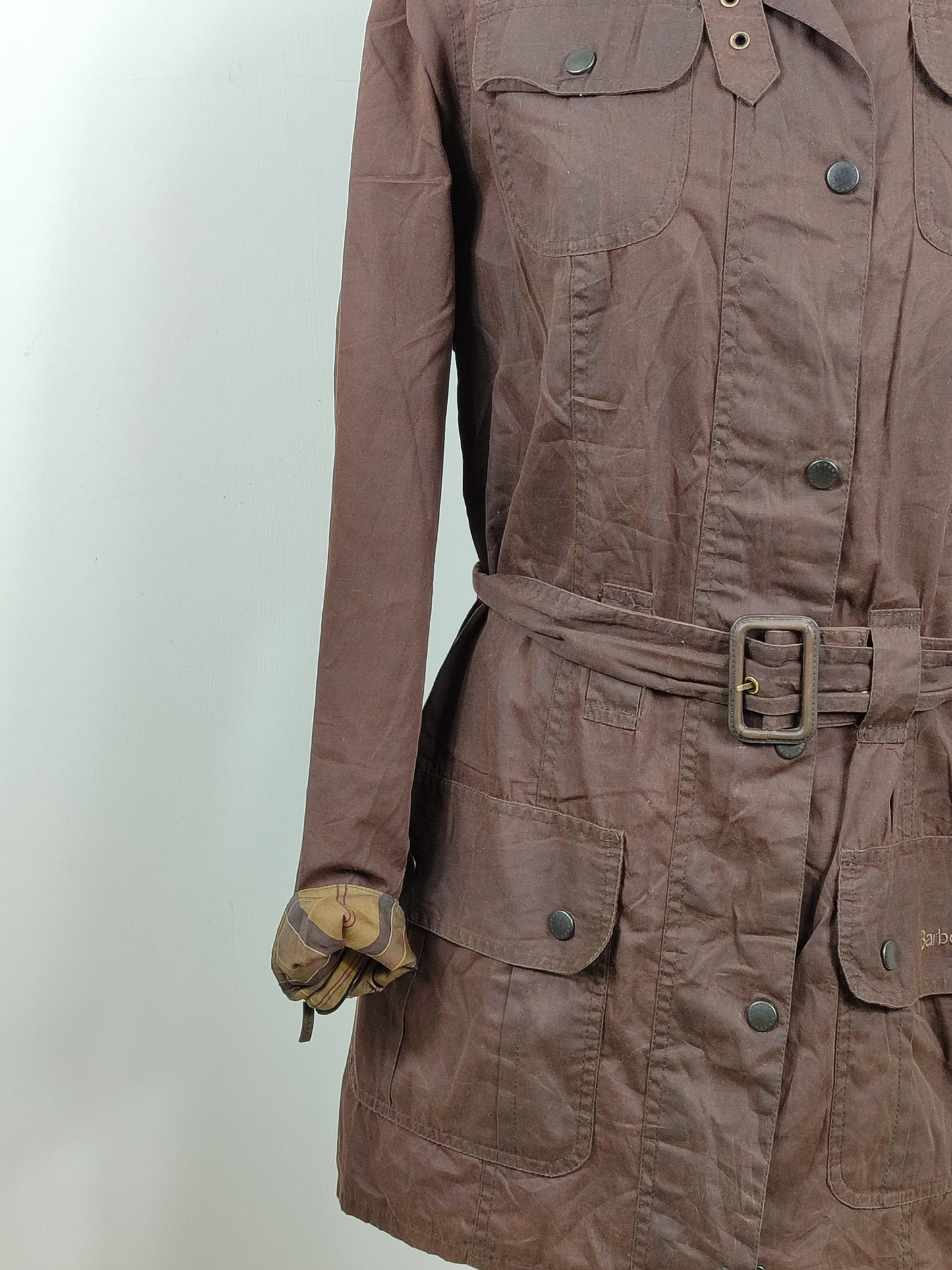 Giacca Barbour Donna con cintura marrone utility mac UK12 -Lady Brown jacket size Medium