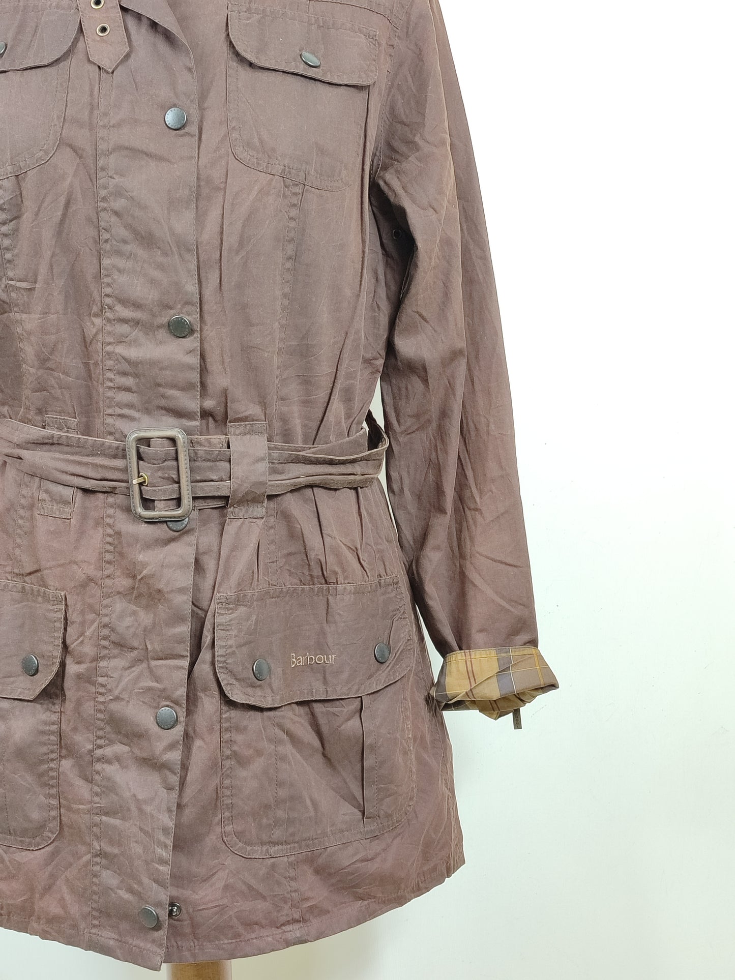 Giacca Barbour Donna con cintura marrone utility mac UK12 -Lady Brown jacket size Medium