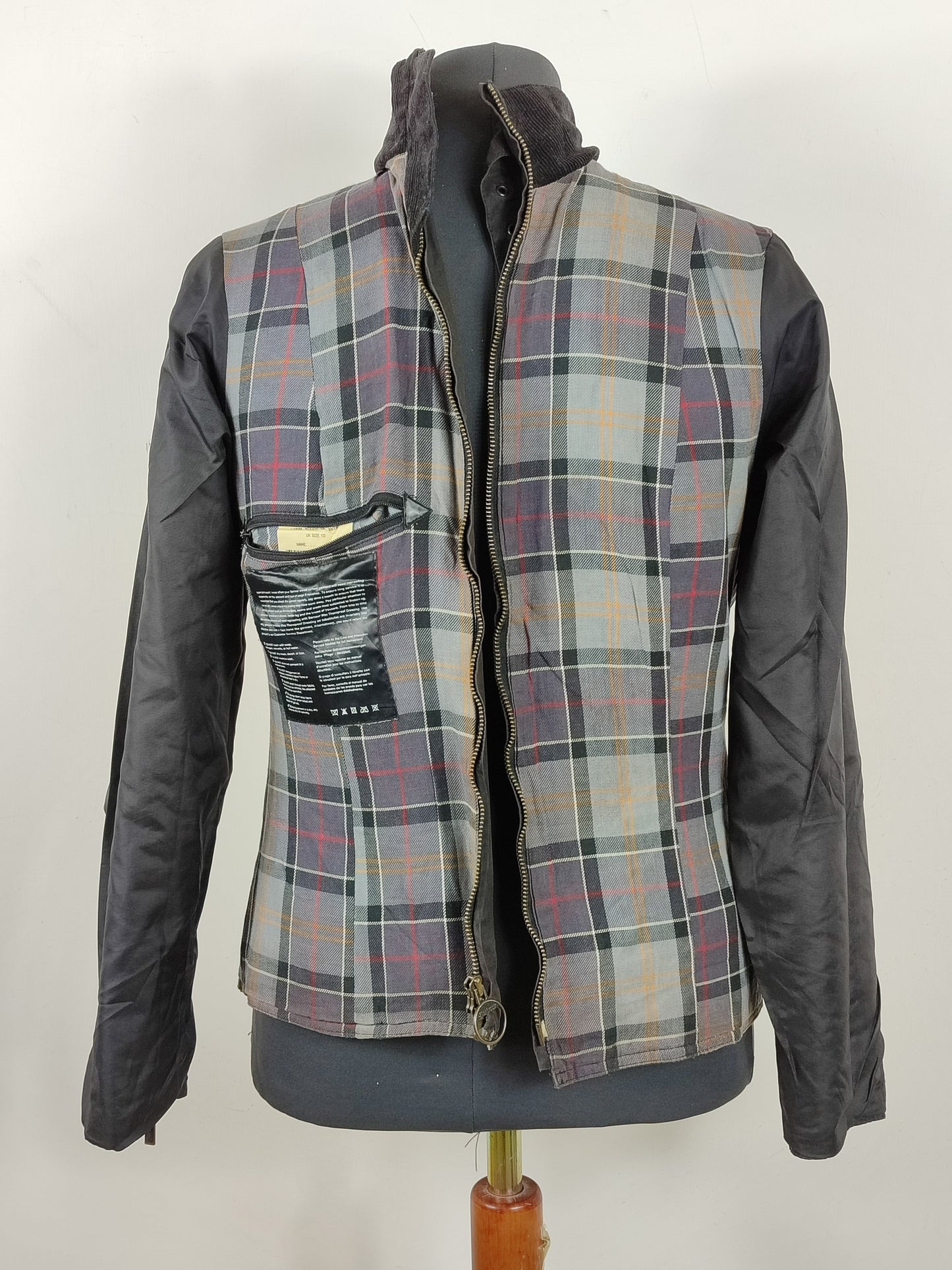 Barbour da donna Nero Small cerato Man Black waxed Biker Jacket Size UK10 Small