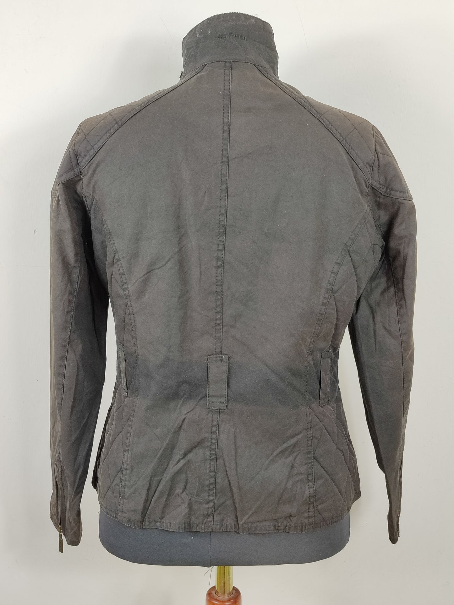 Barbour da donna Nero Small cerato Man Black waxed Biker Jacket Size UK10 Small