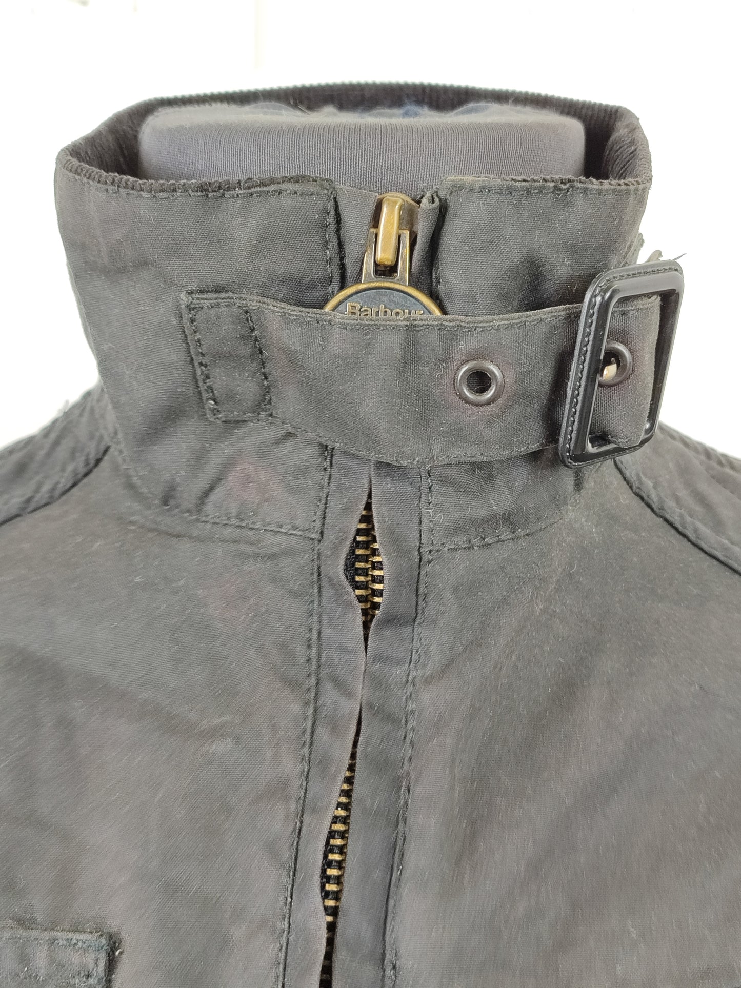 Barbour da donna Nero Small cerato Man Black waxed Biker Jacket Size UK10 Small