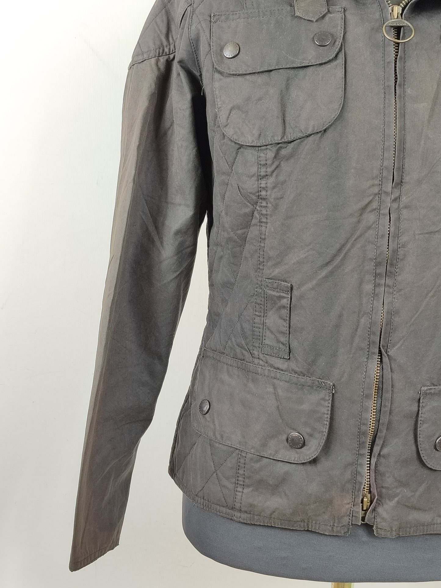 Barbour da donna Nero Small cerato Man Black waxed Biker Jacket Size UK10 Small