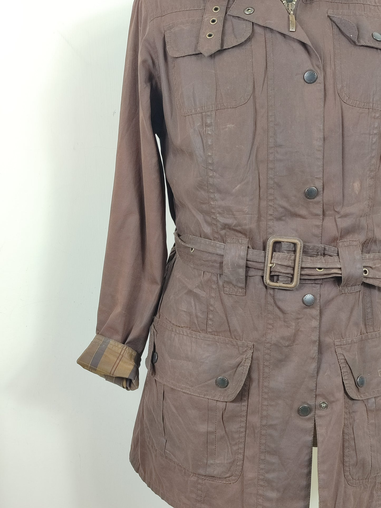 Giacca Barbour da donna marrone UK10 Small Brown Lady Wax Utility Mac jacket Small tg.40