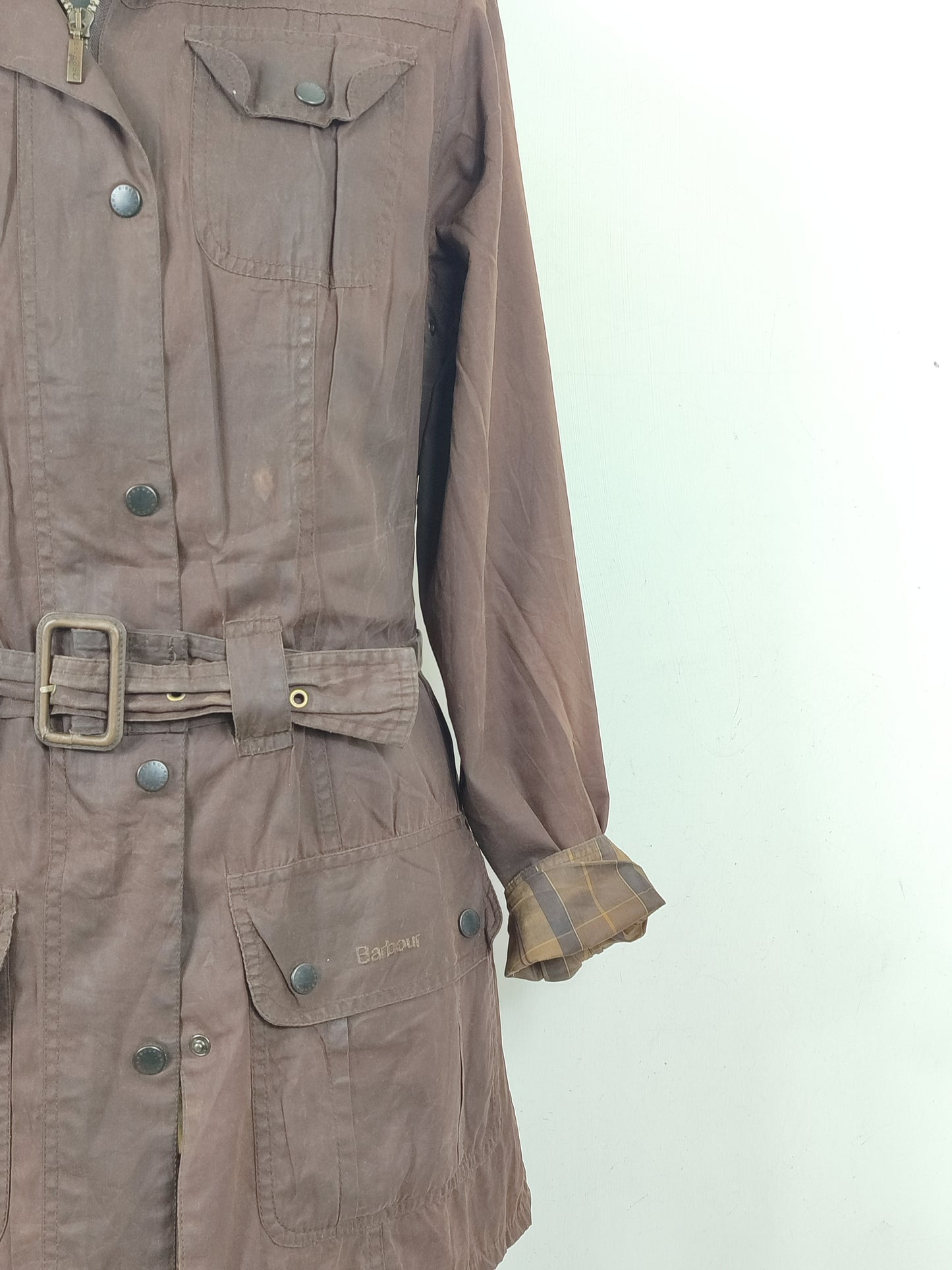 Giacca Barbour da donna marrone UK10 Small Brown Lady Wax Utility Mac jacket Small tg.40
