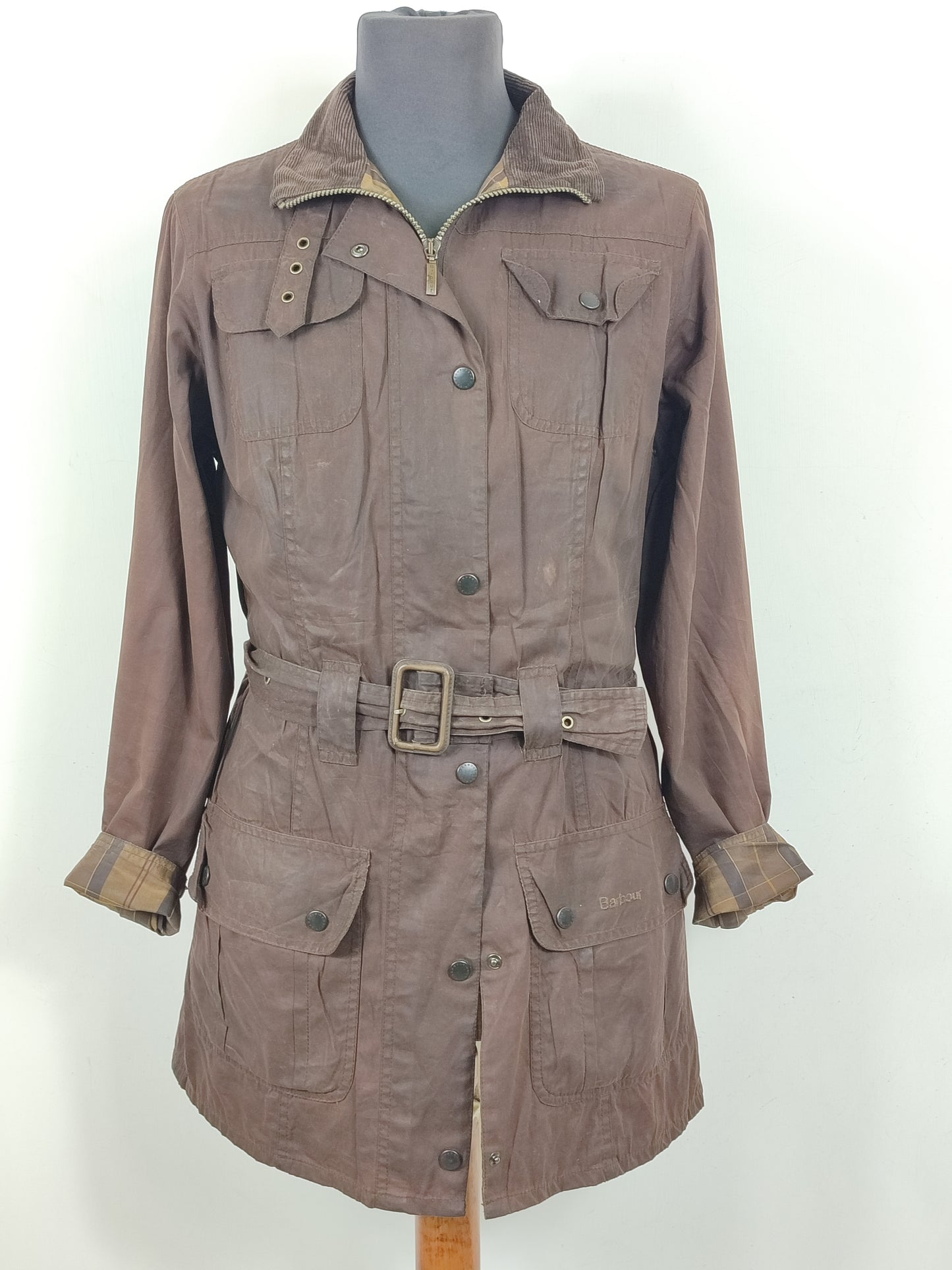 Giacca Barbour da donna marrone UK10 Small Brown Lady Wax Utility Mac  jacket Small tg.40