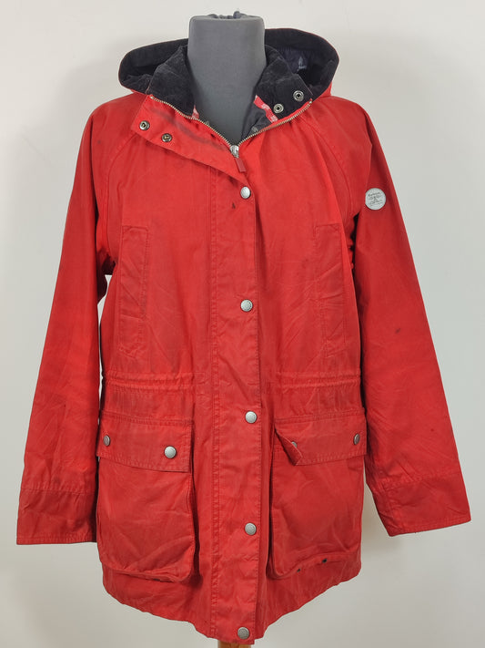 Parka Rosso Barbour cerato con cappuccio Medium - Red Brae Wax Jacket with hood size Uk14