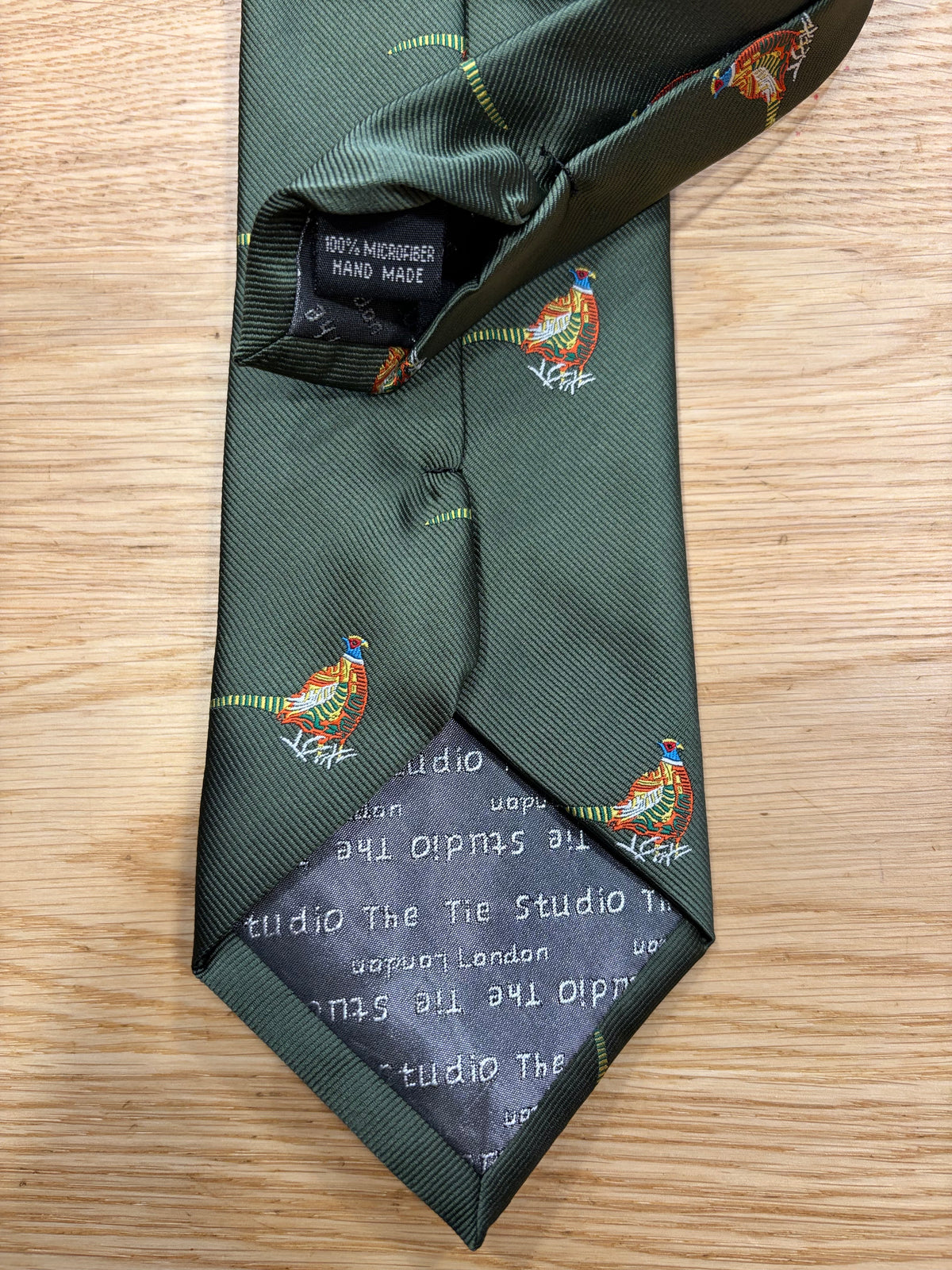 Cravatta inglese verde con fagiani colorati- English Green pheasant Tie