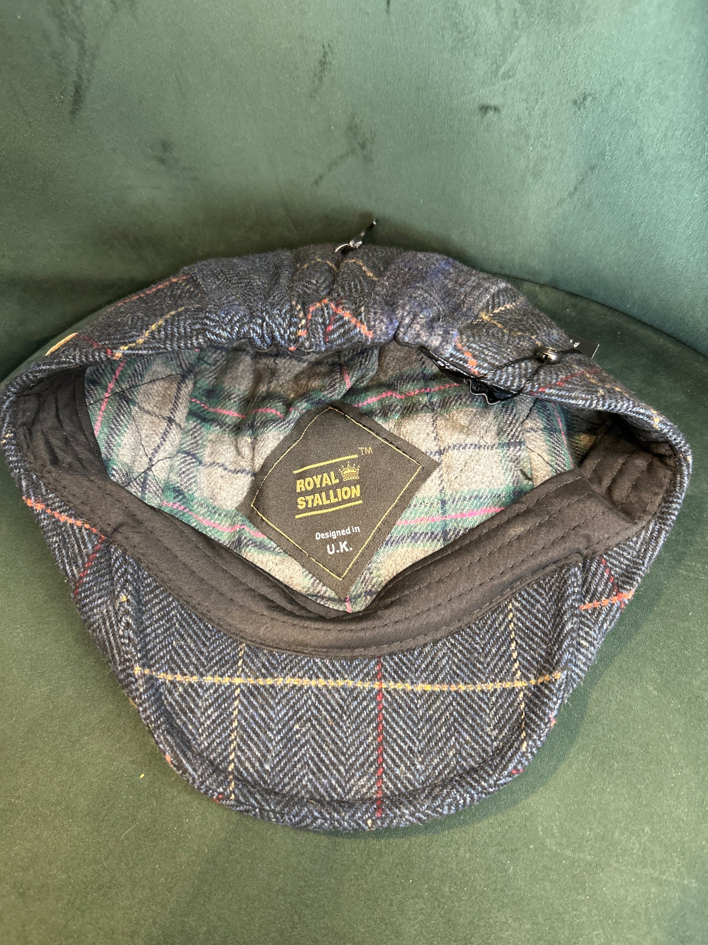 Coppola nuova inglese in lana liscia blu a patch- Wool Navy Flat cap