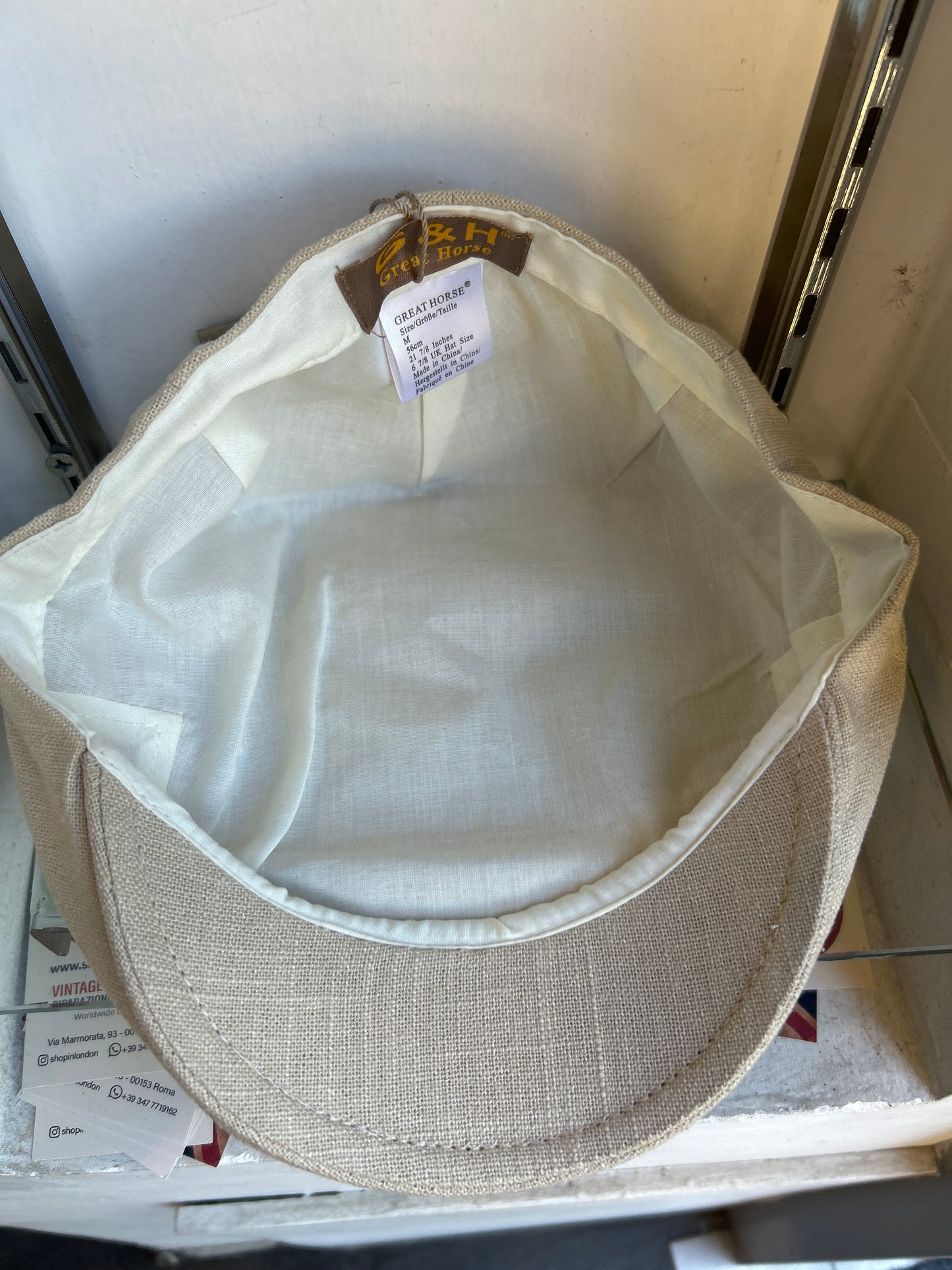 Coppola nuova inglese liscia in Lino beige- New English Beige Linen Flat Cap