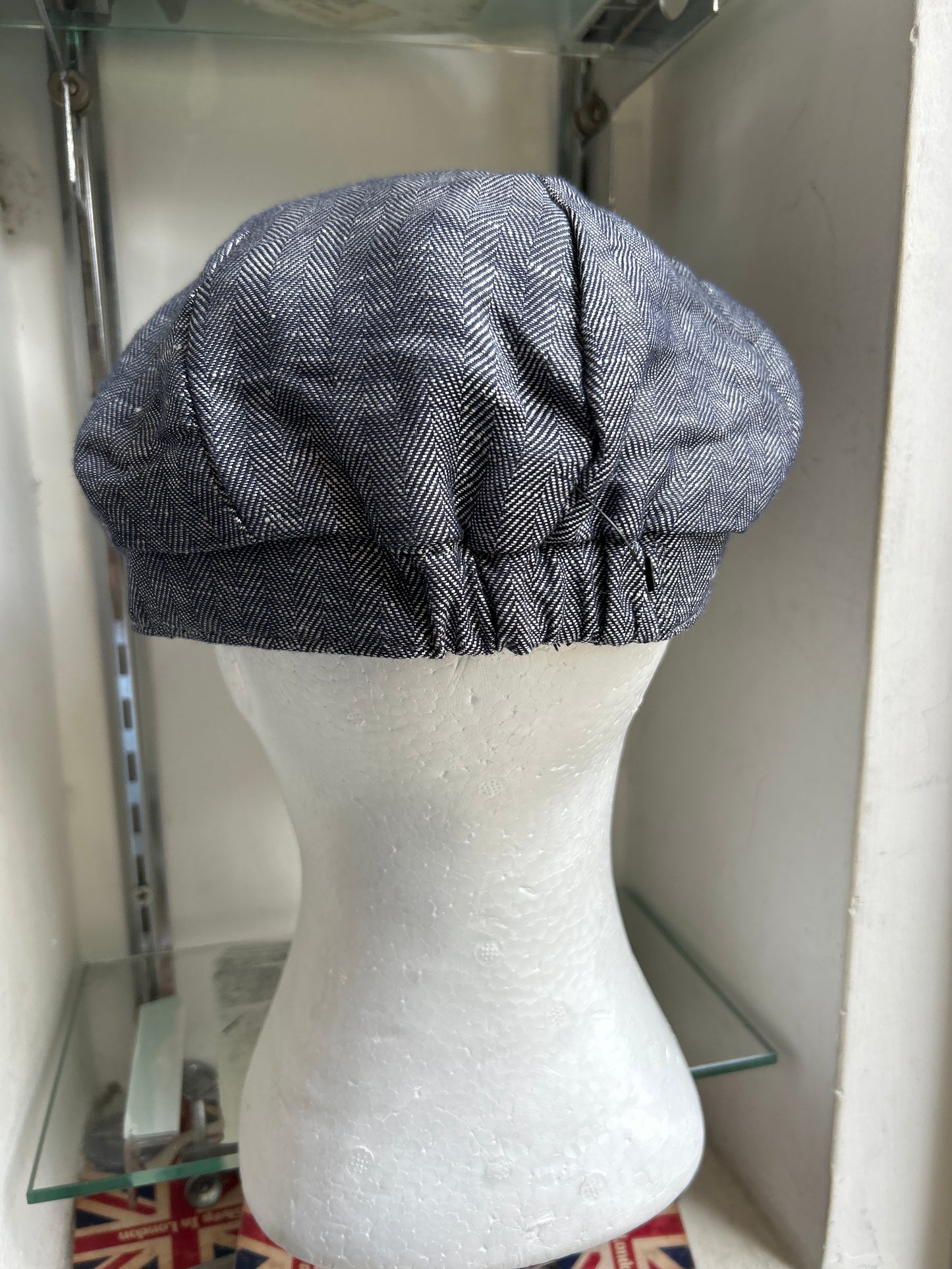 Coppola in lino inglese a otto spicchi Newsboy a spina di pesce con Union Jack - Linen Blue Newsboy Cap Union Jack