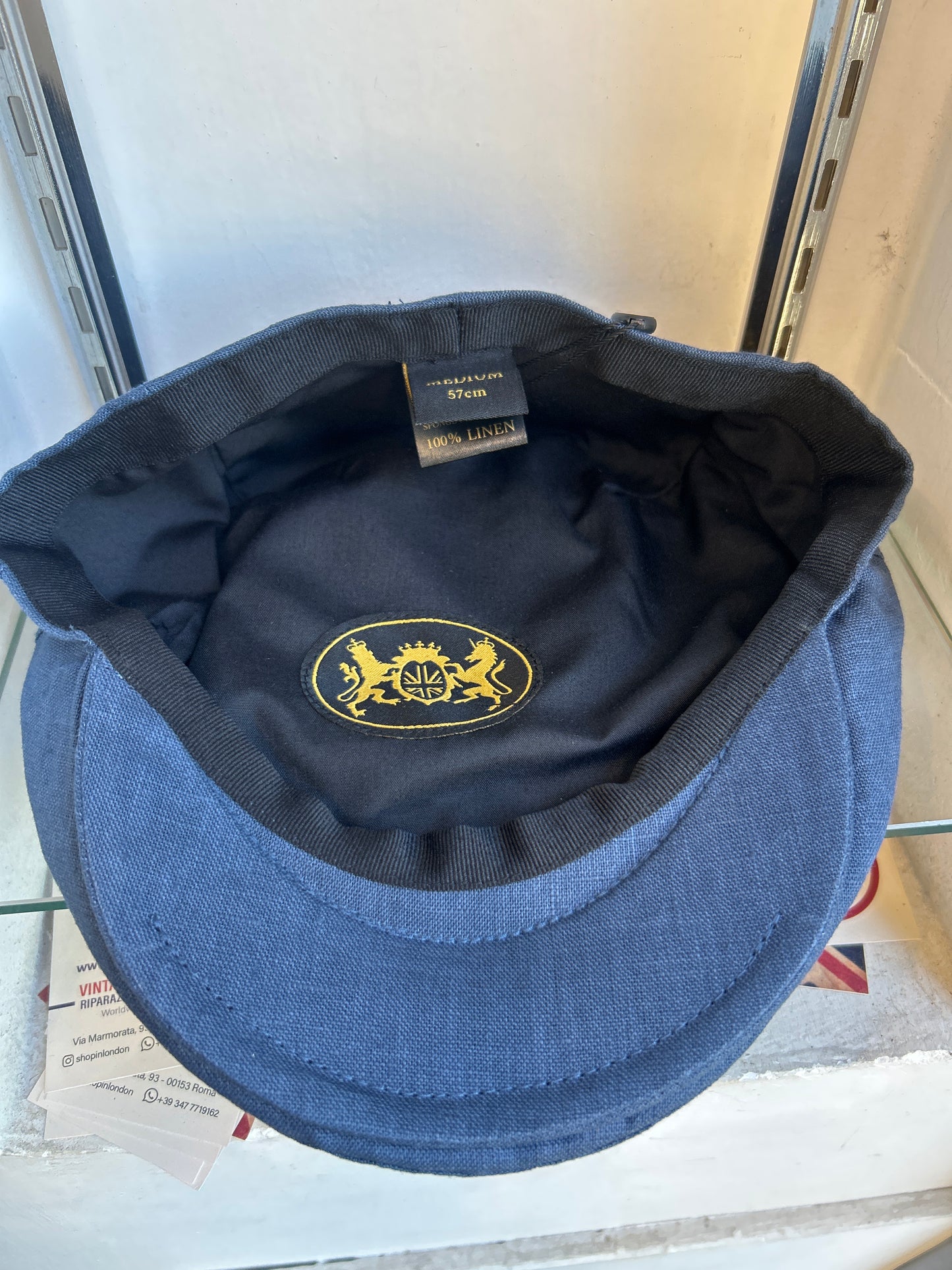 Coppola nuova inglese liscia in Lino blu jeans - New English Denim blue Linen Flat Cap