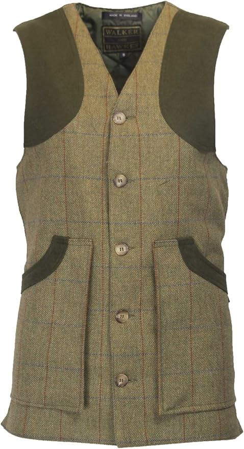 Gilet nuovo da uomo in tweed verde chiaro con inserti in Moleskin Derby Tweed Winston Waistcoat