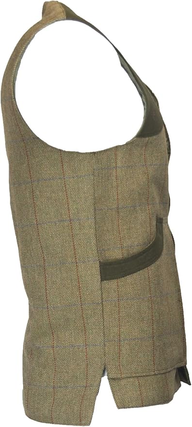 Gilet nuovo da uomo in tweed verde chiaro con inserti in Moleskin Derby Tweed Winston Waistcoat
