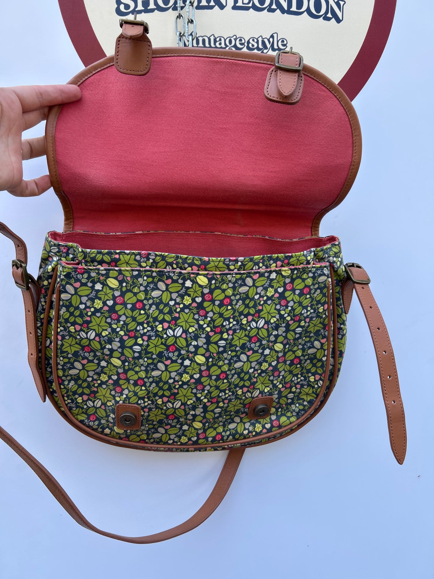 Borsa Barbour vintage a tracolla con fantasia e inserti in pelle