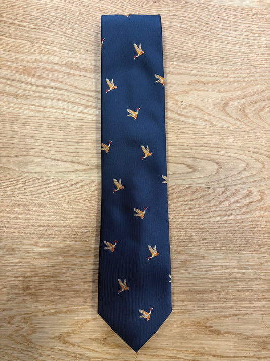 Cravatta inglese blu con germano reale che vola - English Navy mallard Tie