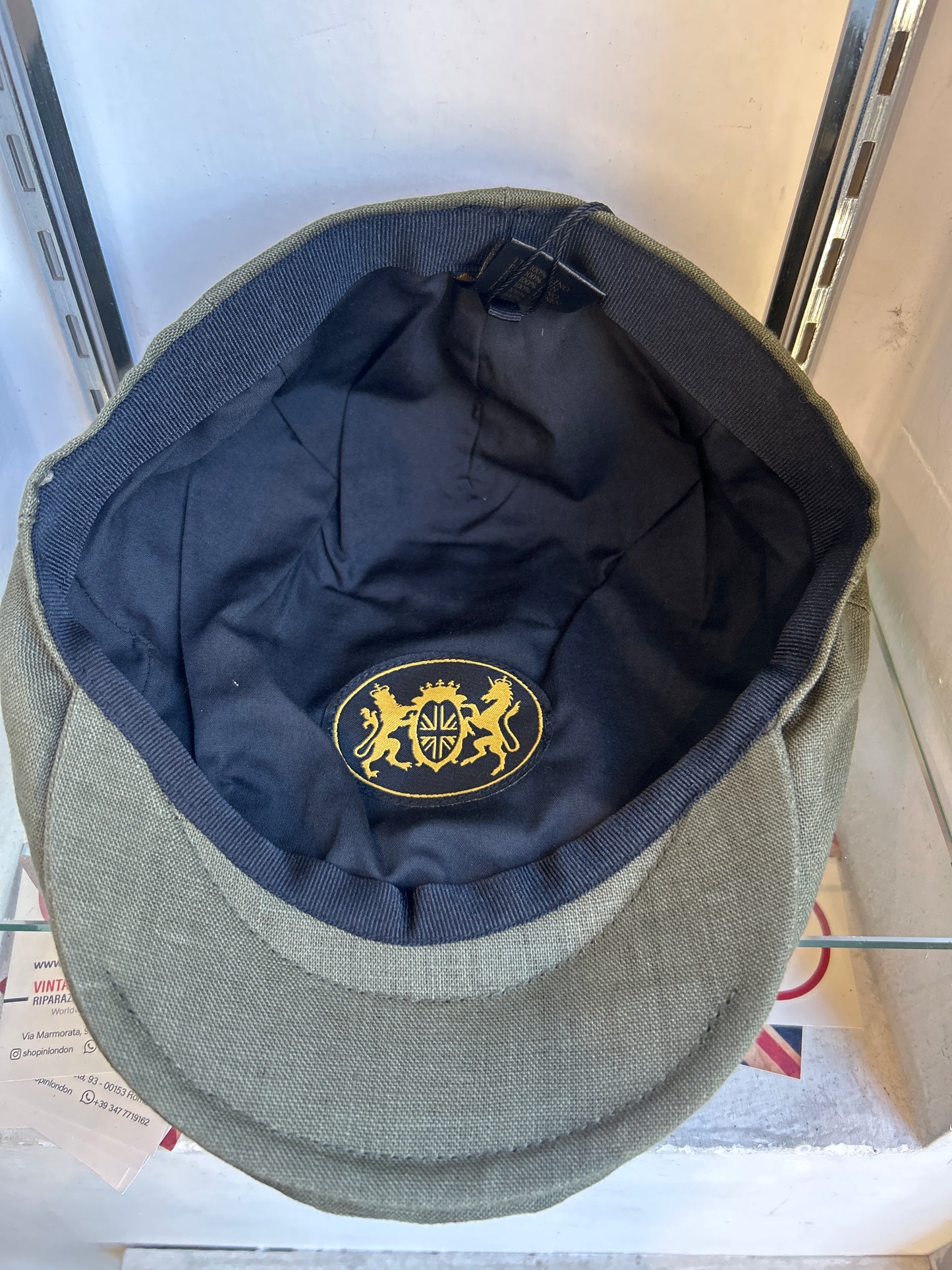 Coppola nuova inglese liscia in Lino verde militare - New English Olive Linen Flat Cap
