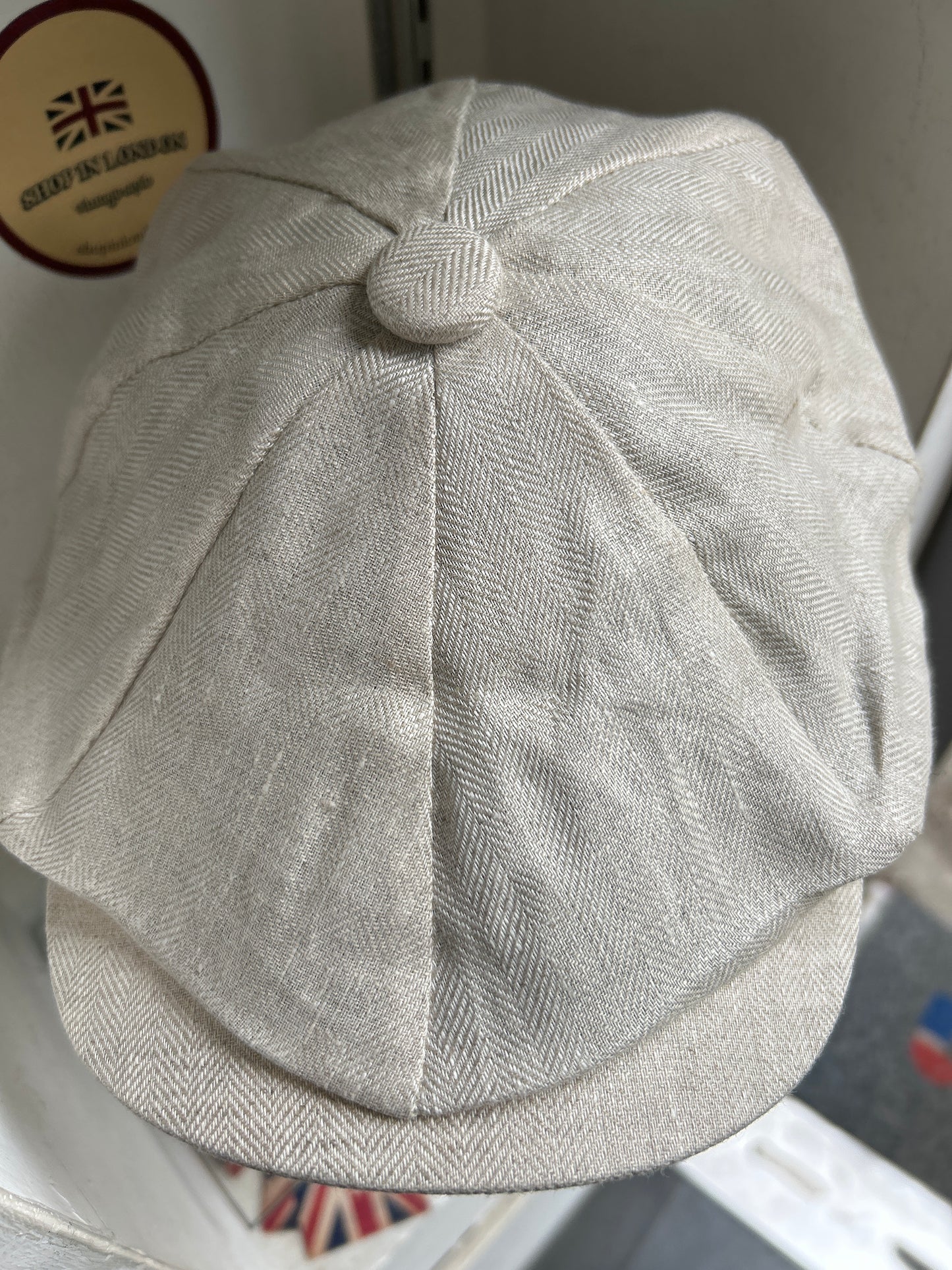Coppola in lino inglese a otto spicchi Newsboy a spina di pesce - Linen Newsboy Cap One size
