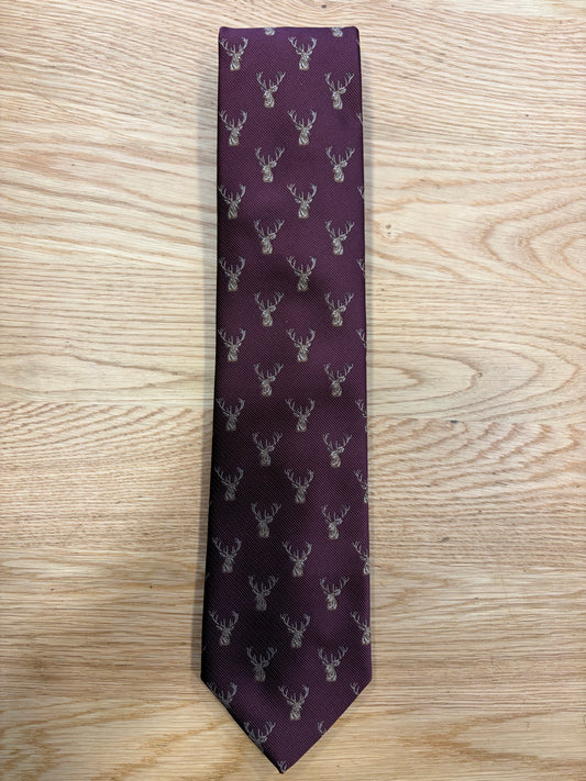 Cravatta inglese bordeaux con cervo - English Bordeaux Head Stag Tie