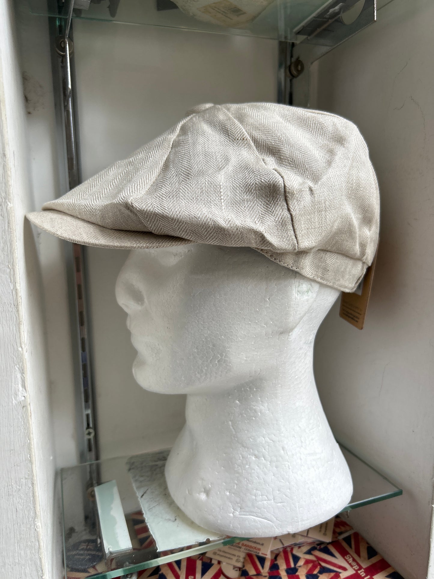Coppola in lino inglese a otto spicchi Newsboy a spina di pesce - Linen Newsboy Cap One size