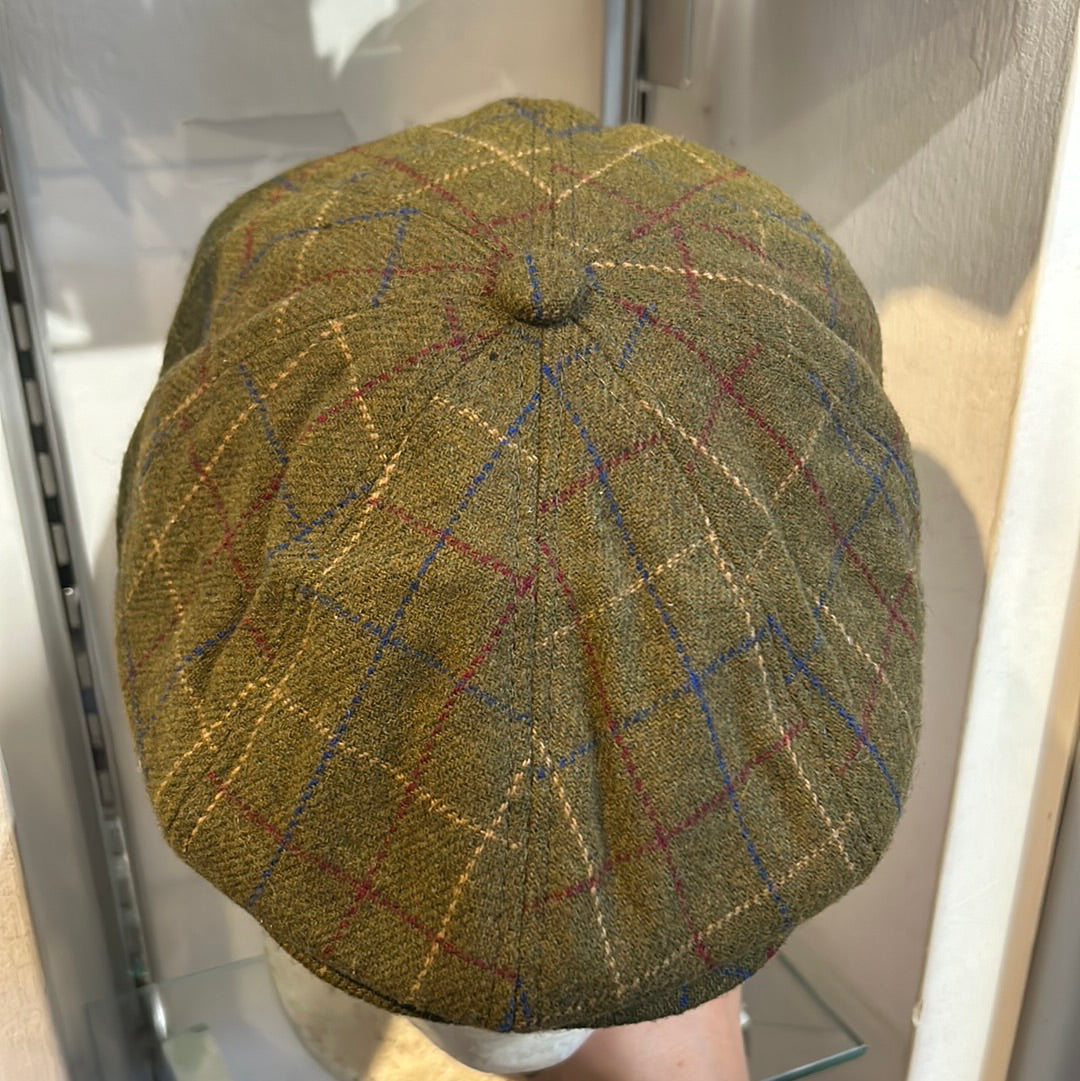 Coppola inglese nuova verde fantasia in lana a otto spicchi S/M e L/XL