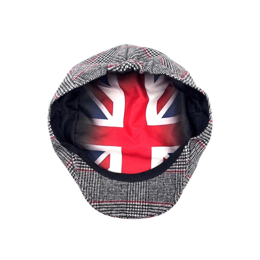 Coppola nuova inglese in lana grigia a fantasia con union jack - New English Grey Wool Flat cap One size