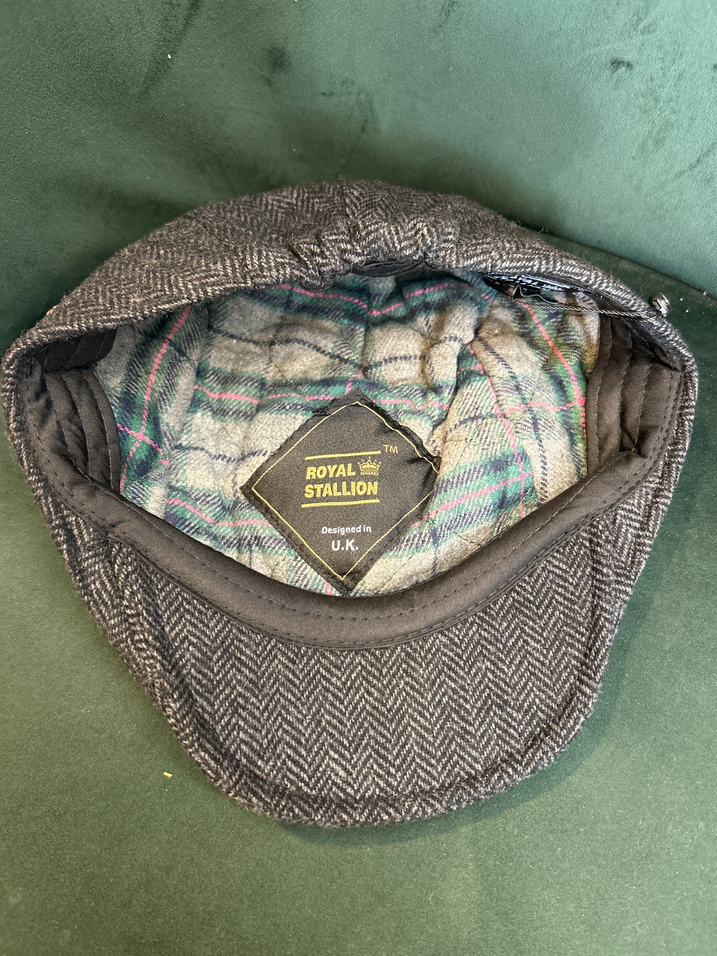 Coppola nuova inglese in lana liscia grigia a spina di pesce - Wool Grey Herringbone flat cap