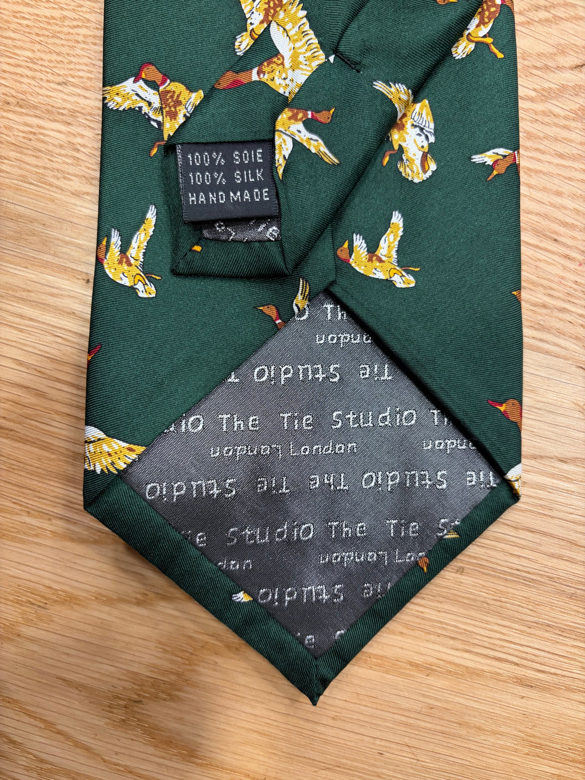 Cravatta inglese in sete verde con germano reale - English Green Mallard silk Tie