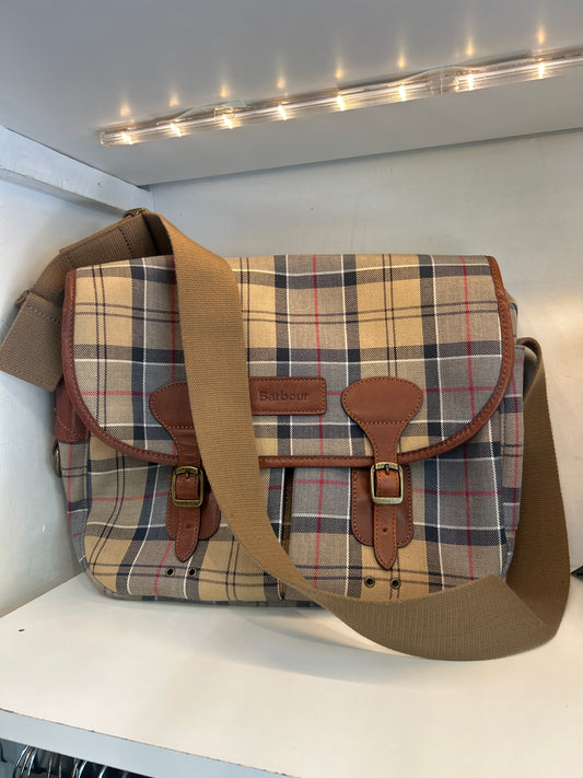 Borsa Barbour vintage a tracolla in tessuto con inserti in pelle