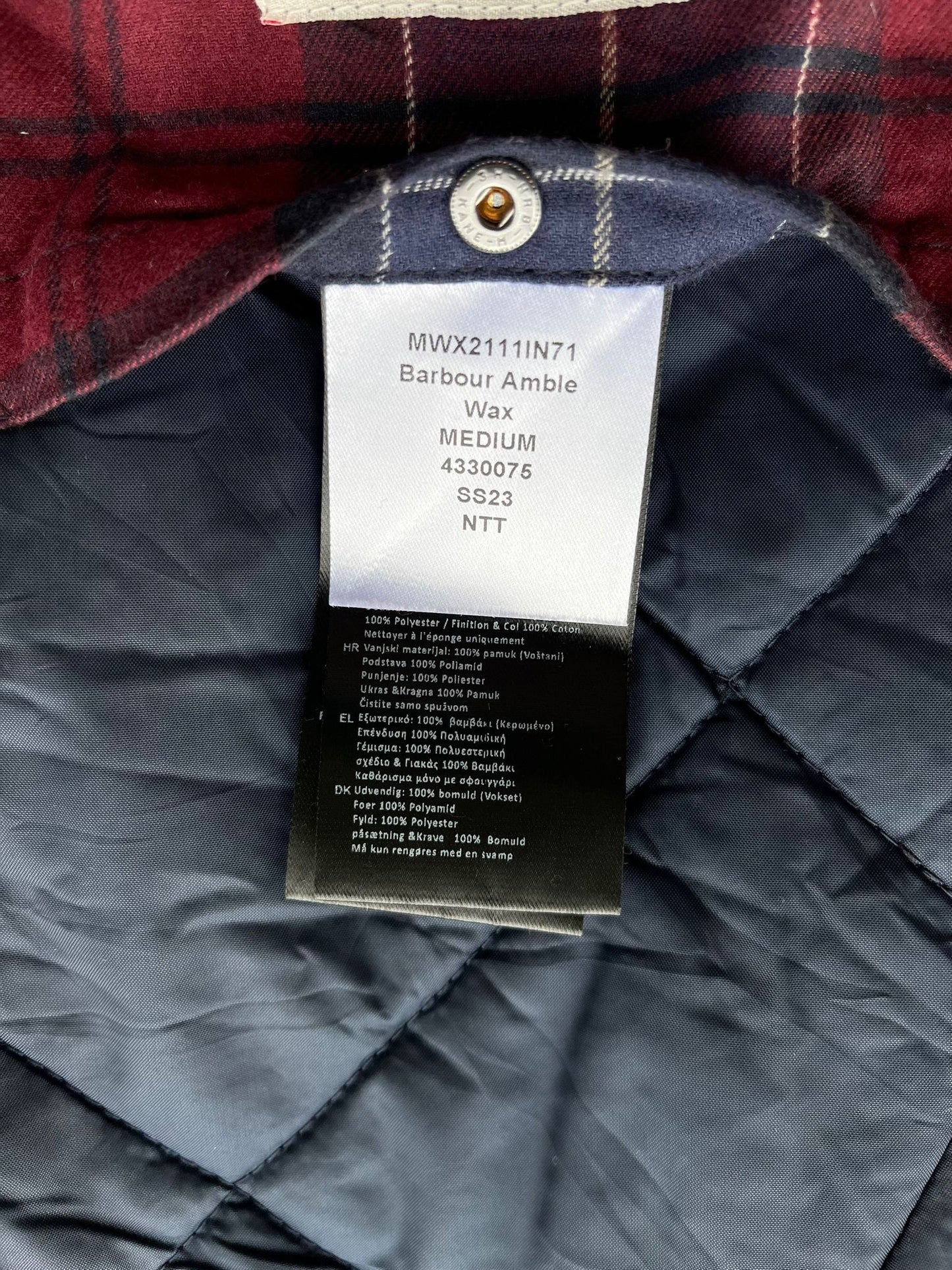 Barbour Man Amble Wax Jacket size Medium