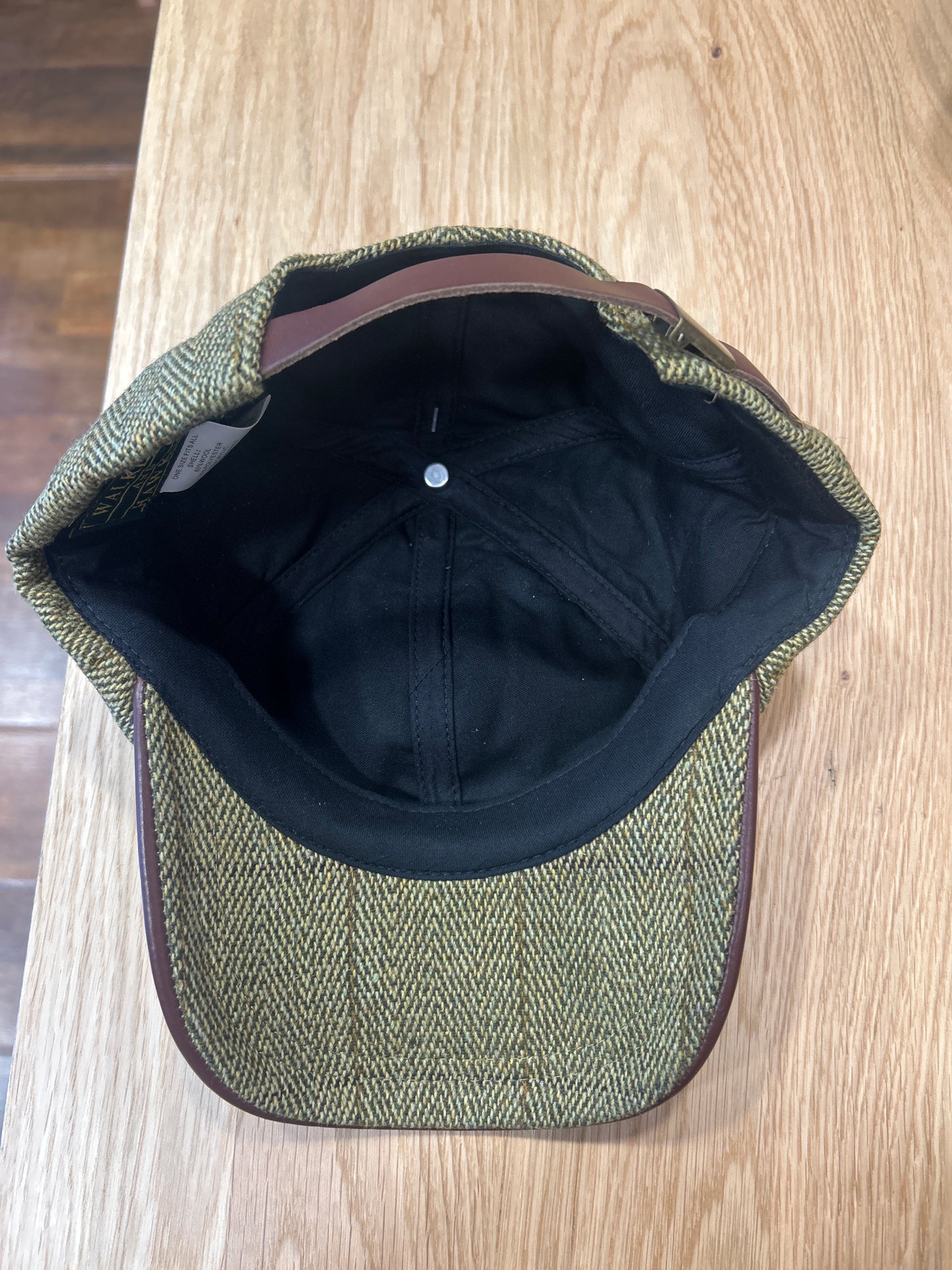 Cappellino da Baseball verde chiaro in tweed con visiera in pelle taglia unica - Tweed Light Sage Baseball Cap with leather peak
