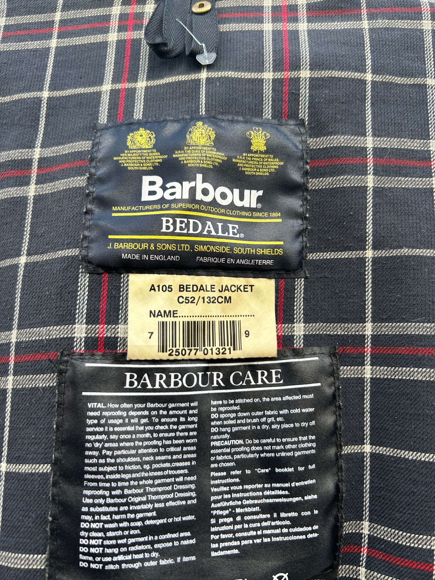 Barbour Giacca Bedale Blu Vintage C52/132 CM XXXL Navy Waxed Bedale Jacket