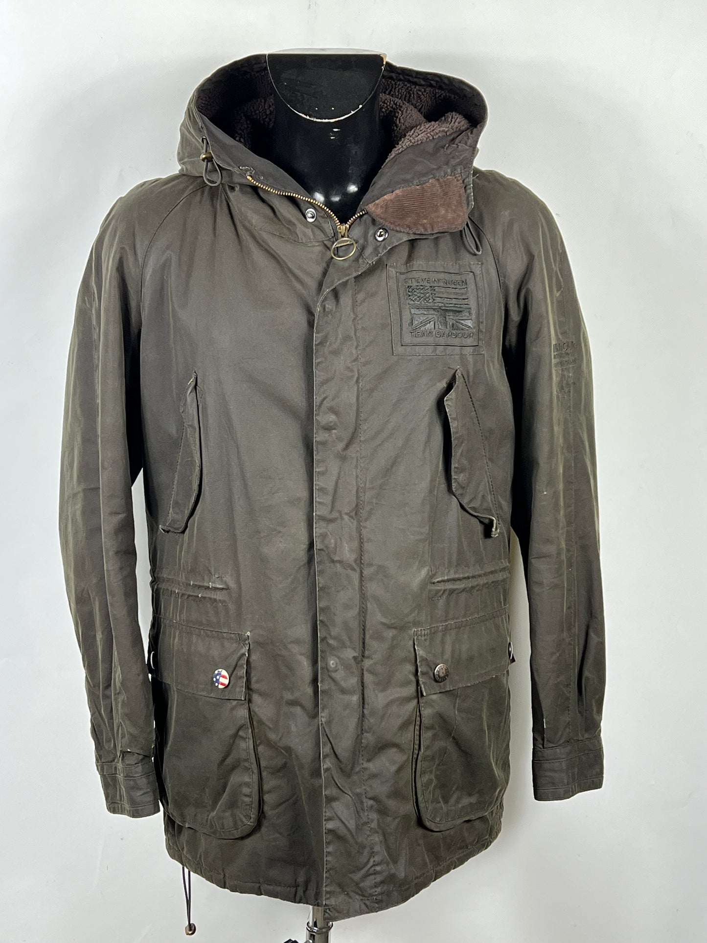 Parka Barbour verde con cappuccio Mc queen Small-Man Green Parka Jacket size Small
