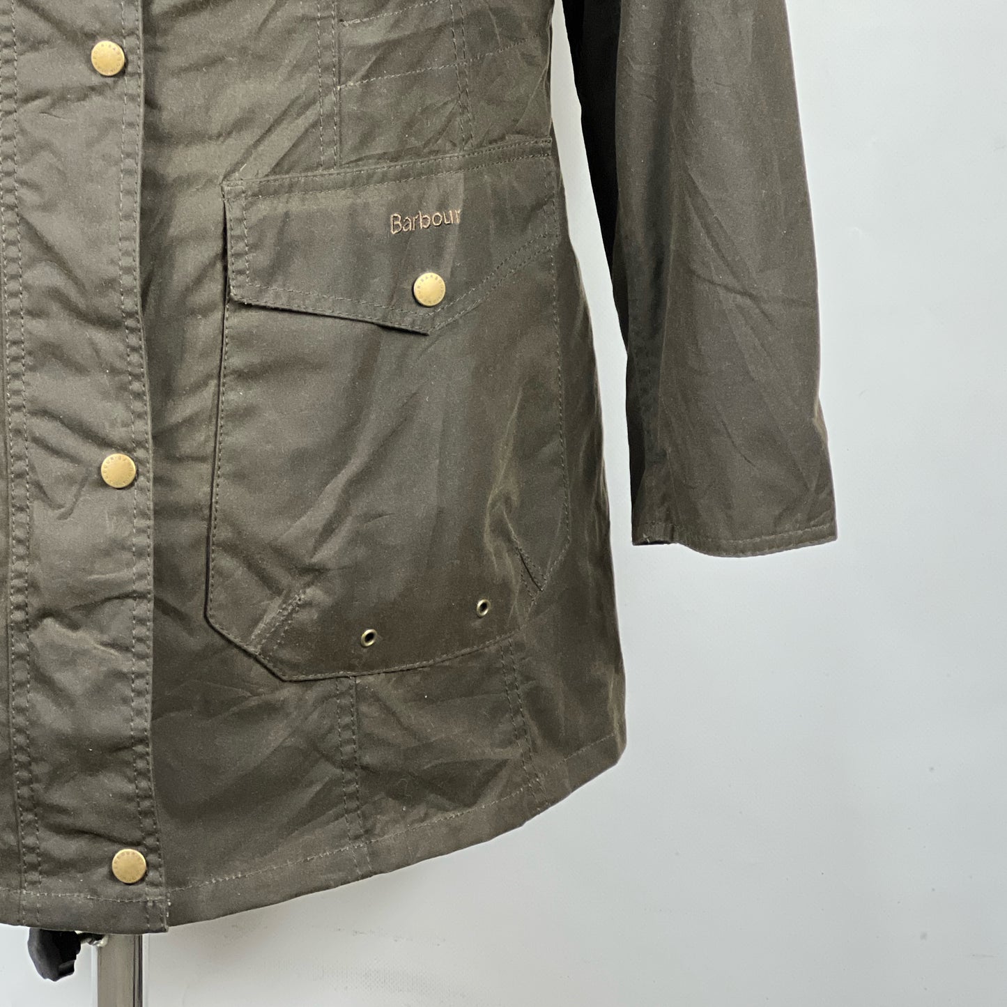 Giacca Barbour verde imbottita con cappuccio UK14 -Green wax jacket size UK14 tg. 42
