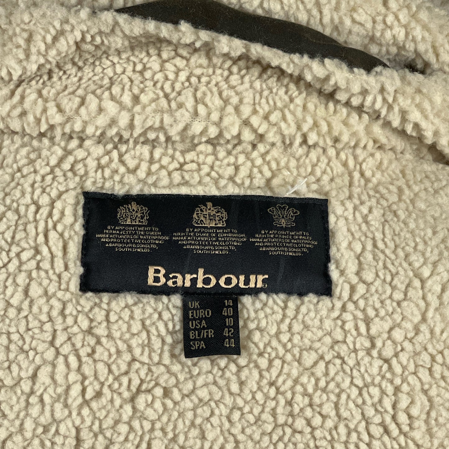 Giacca Barbour verde imbottita con cappuccio UK14 -Green wax jacket size UK14 tg. 42
