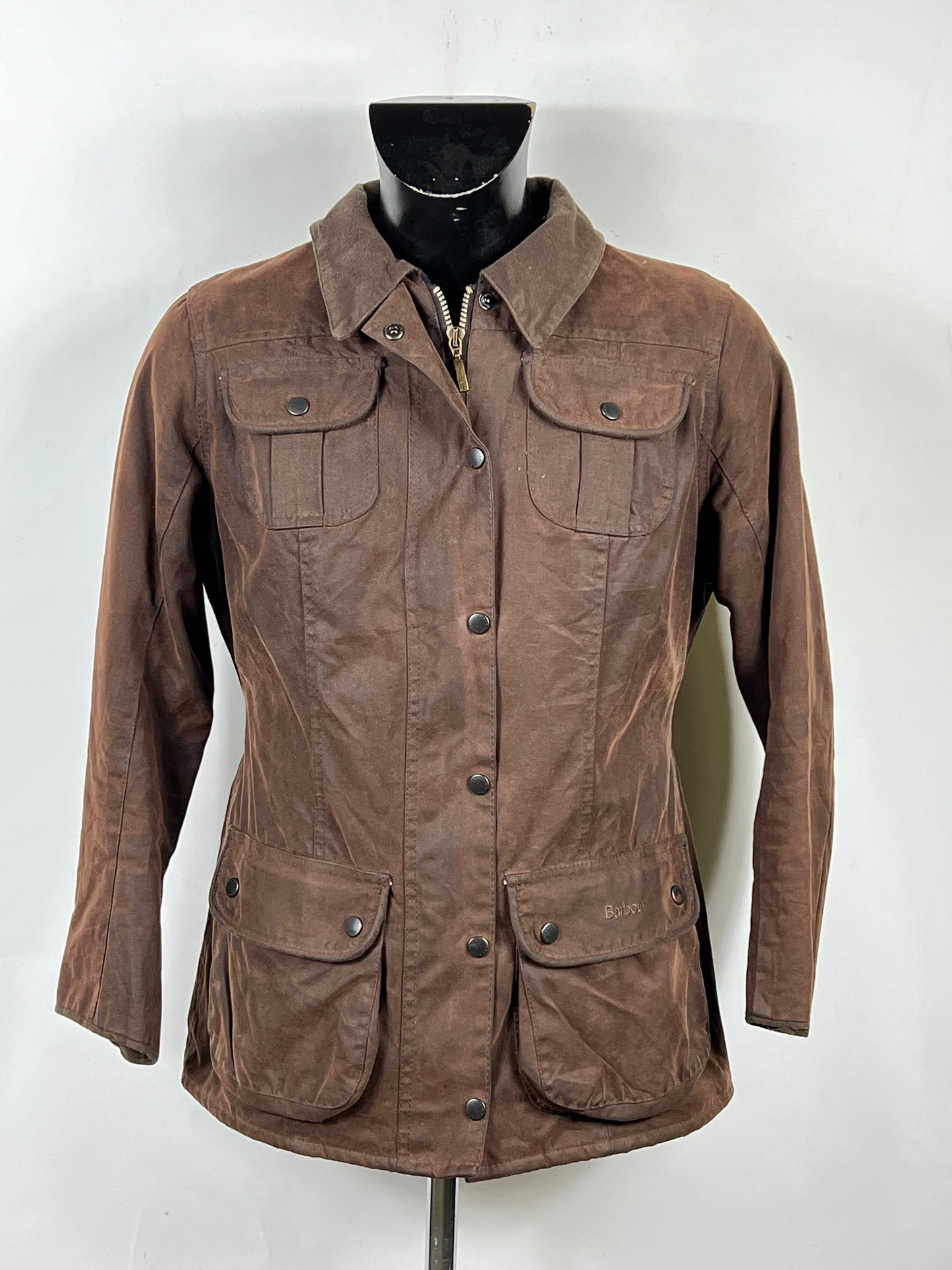 Barbour Giacca corta marrone Fur Trim Utility Tg. 44 Lady Brown Utility wax Jacket uk14