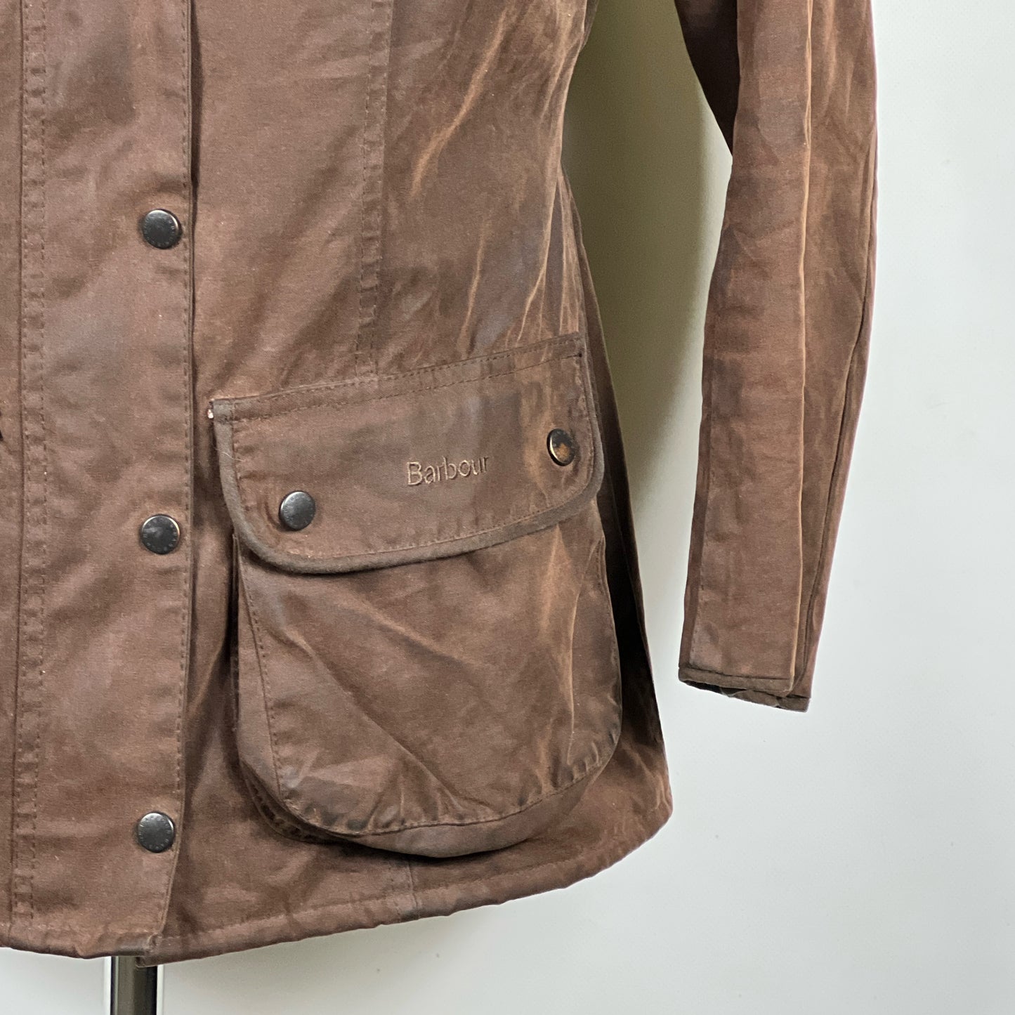 Barbour Giacca corta marrone Fur Trim Utility Tg. 44 Lady Brown Utility wax Jacket uk14