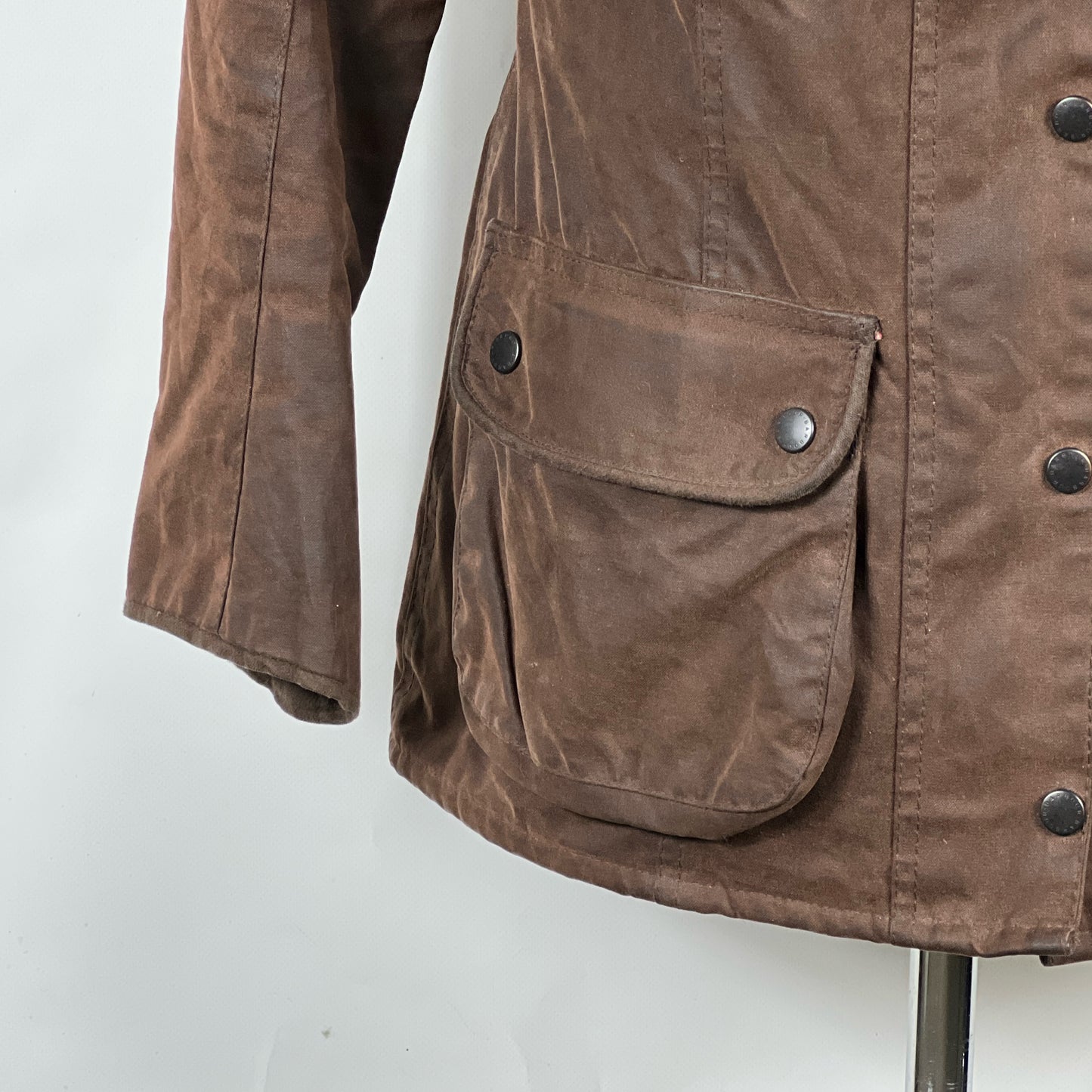 Barbour Giacca corta marrone Fur Trim Utility Tg. 44 Lady Brown Utility wax Jacket uk14
