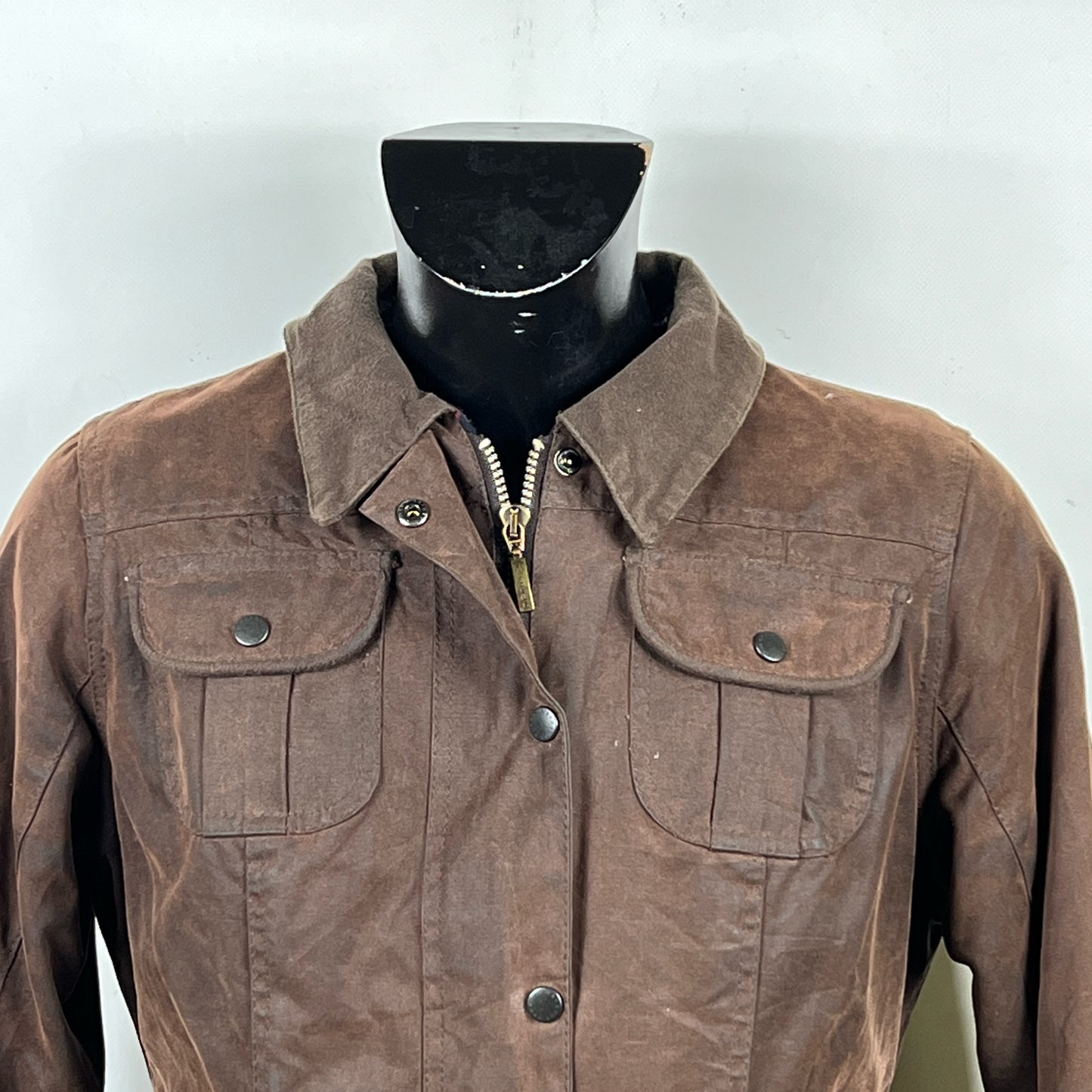 Barbour Giacca corta marrone Fur Trim Utility Tg. 44 Lady Brown Utility wax Jacket uk14