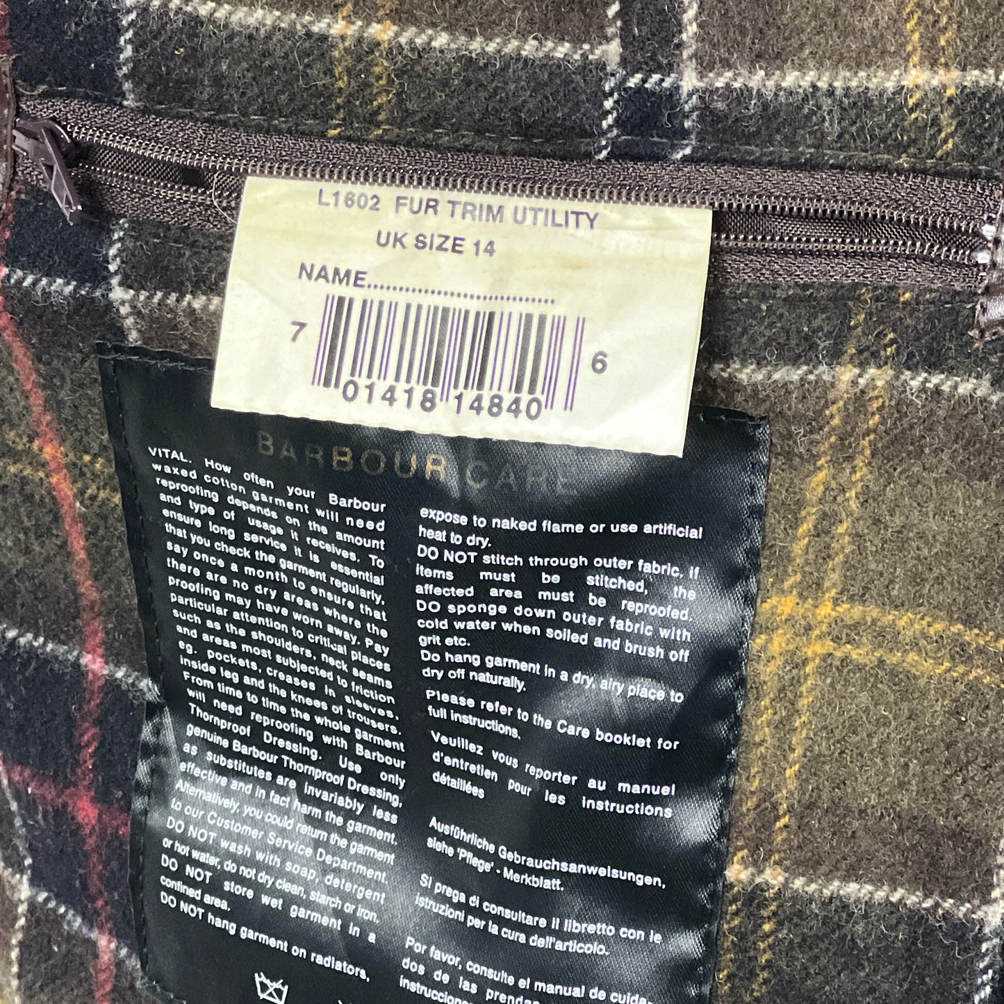 Barbour Giacca corta marrone Fur Trim Utility Tg. 44 Lady Brown Utility wax Jacket uk14