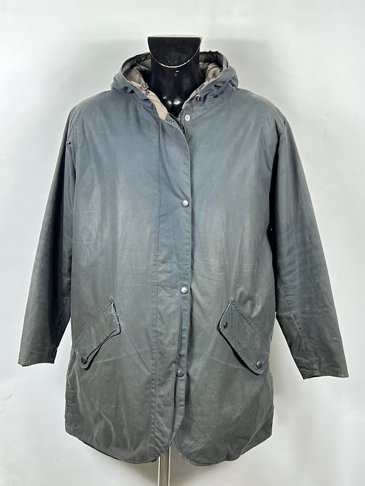 Barbour Giacca blu con cappuccio UNISEX Tg. 48/50 Lady Navy Wax Jacket with hood size uk20