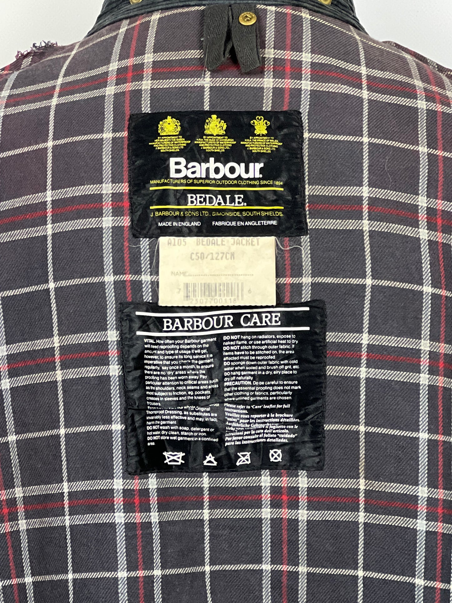 Barbour Giacca Bedale blu chiaro Vintage C50/127 CM XXL Navy Waxed Bedale Jacket