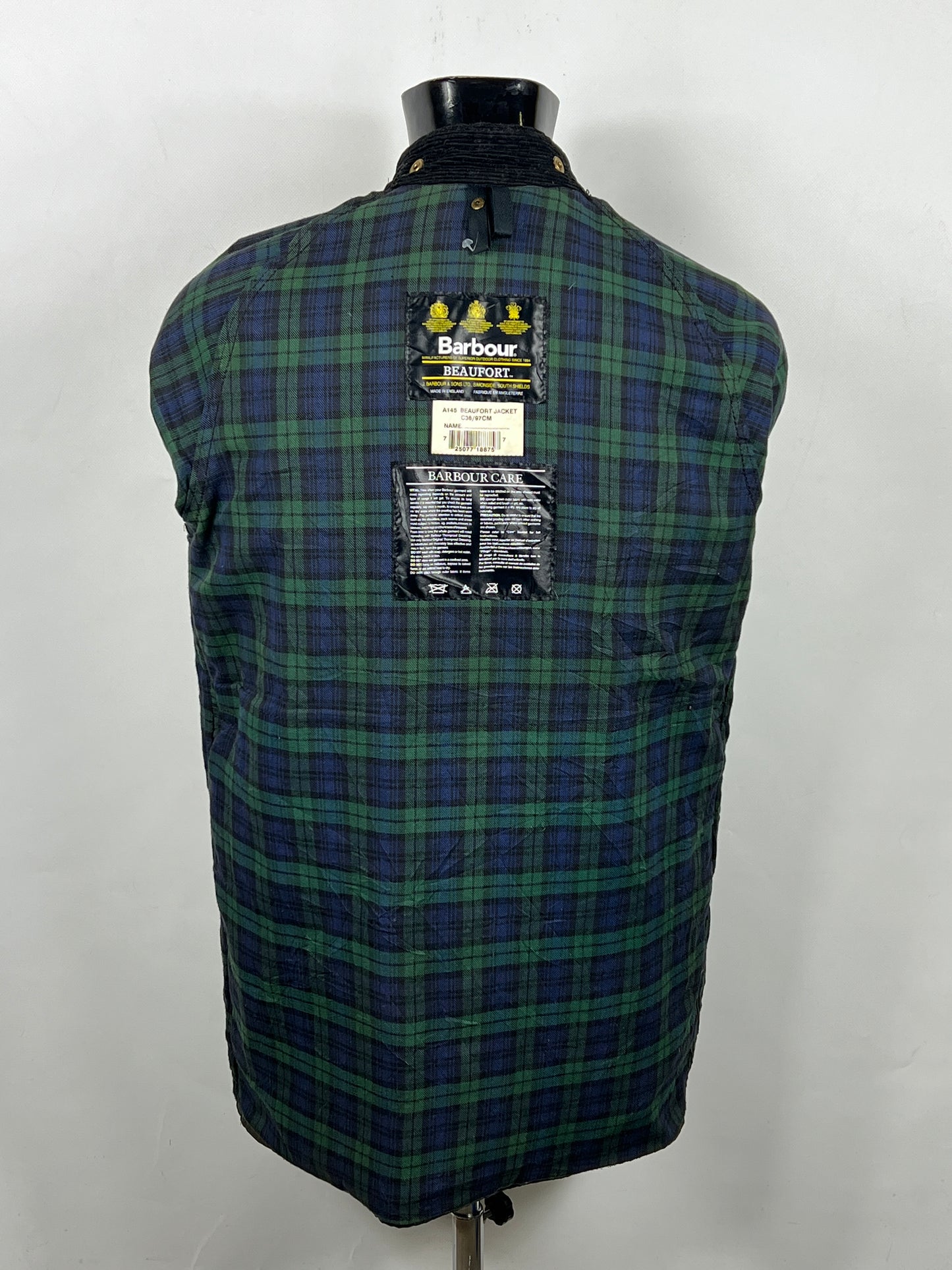 Barbour Giacca Beaufort vintage nero C38/97 cm -Black waxed Beaufort Jacket Size Small