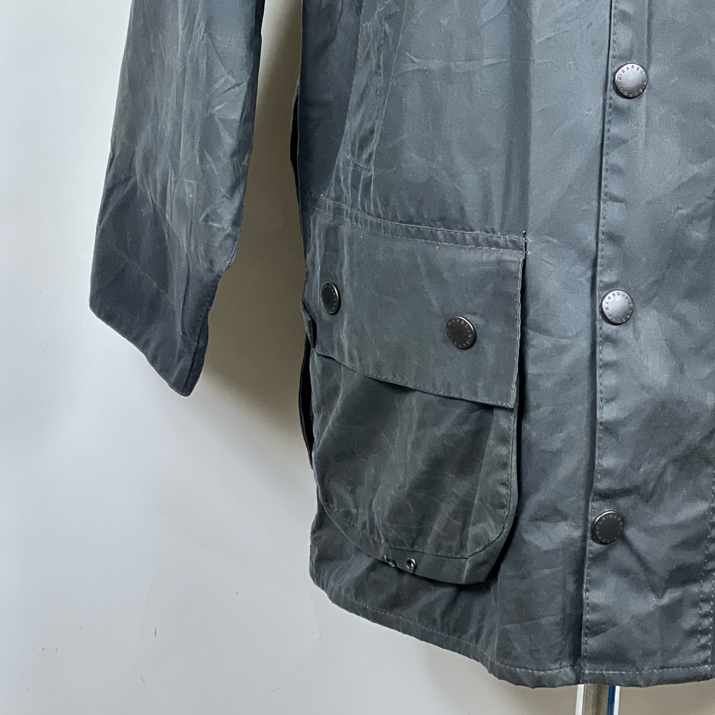 Barbour Giacca Beaufort vintage blu C38/97 cm -Navy waxed Beaufort Jacket Size Small
