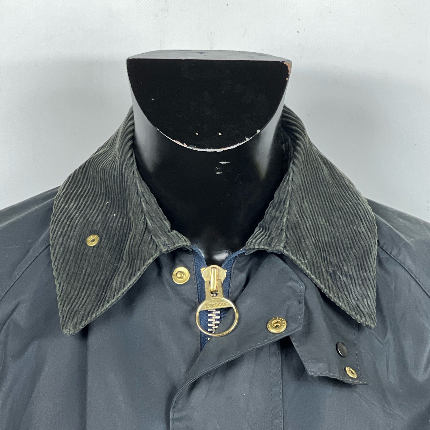 Barbour Giacca Beaufort vintage blu C38/97 cm -Navy waxed Beaufort Jacket Size Small