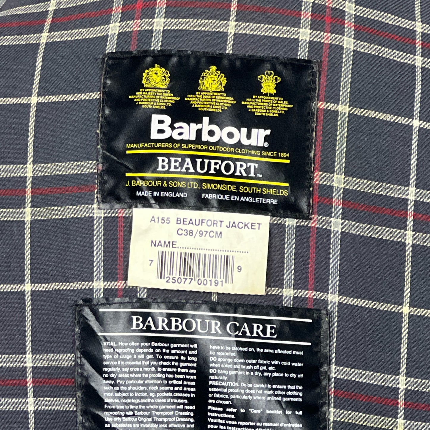 Barbour Giacca Beaufort vintage blu C38/97 cm -Navy waxed Beaufort Jacket Size Small