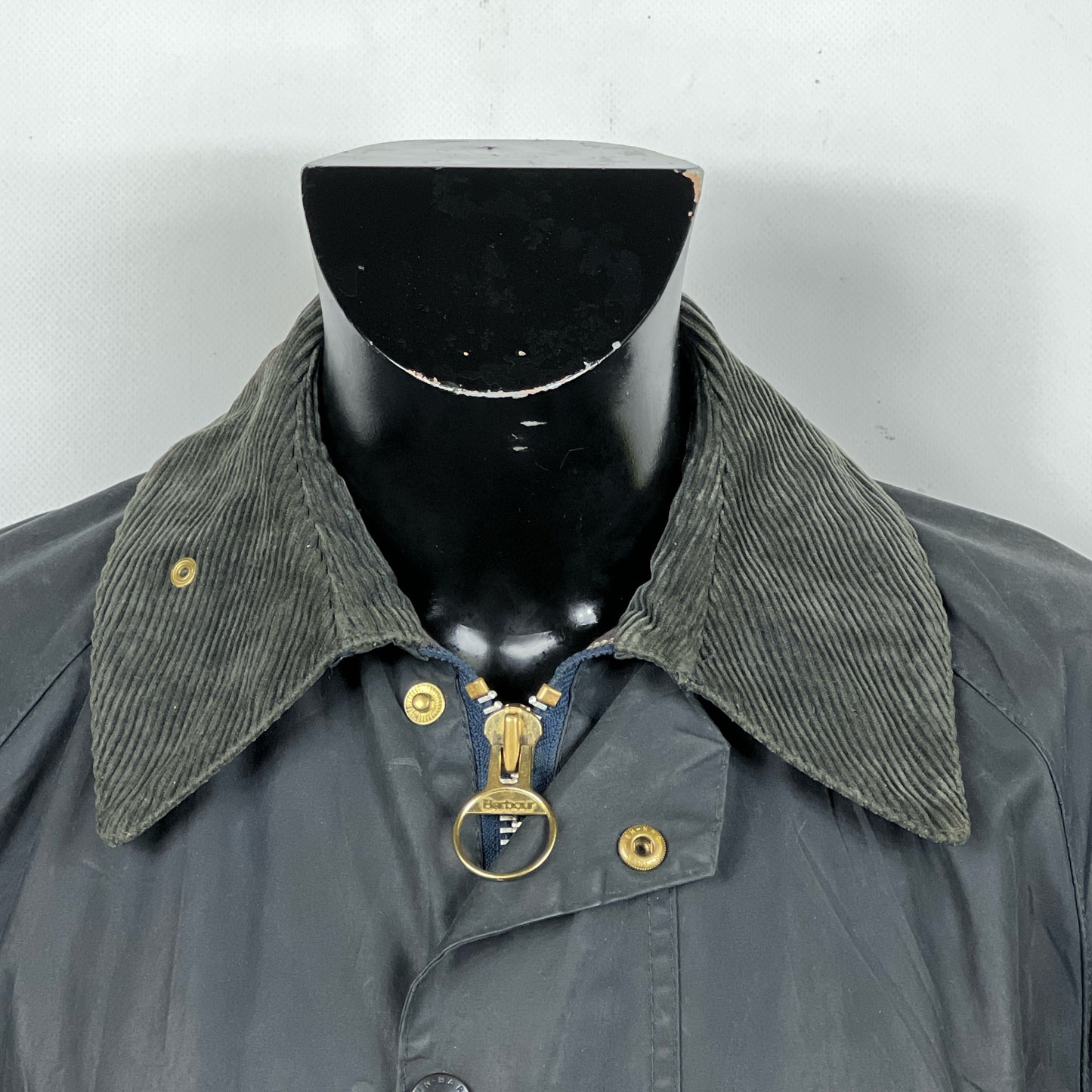 Barbour Giacca Beaufort vintage blu C38/97 cm -Navy waxed Beaufort Jacket Size Small